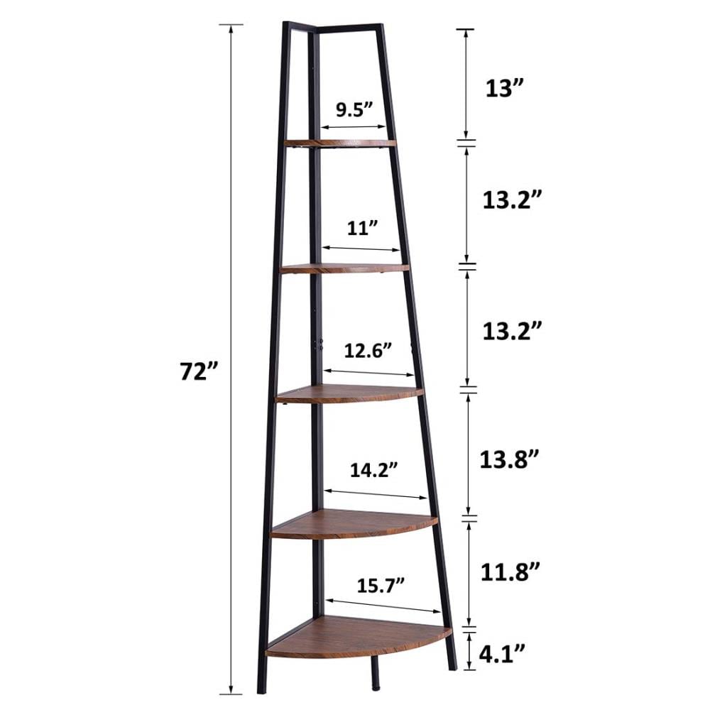 KINWELL Industrial Tall Corner Bookshelf, 5 Tier Corner Display Unit ...