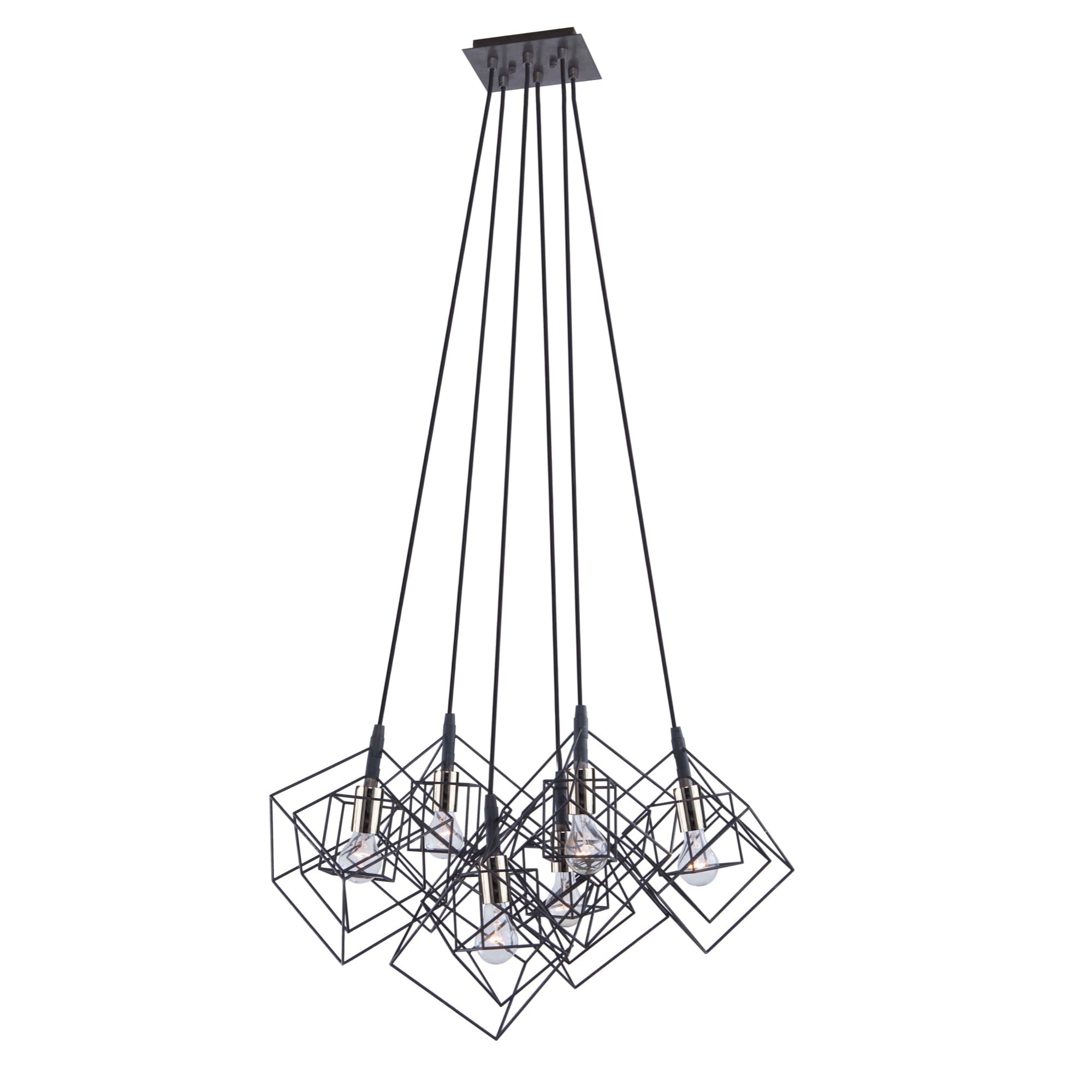 Matte Black and Polished Nickel Geometric 6-Light Chandelier
