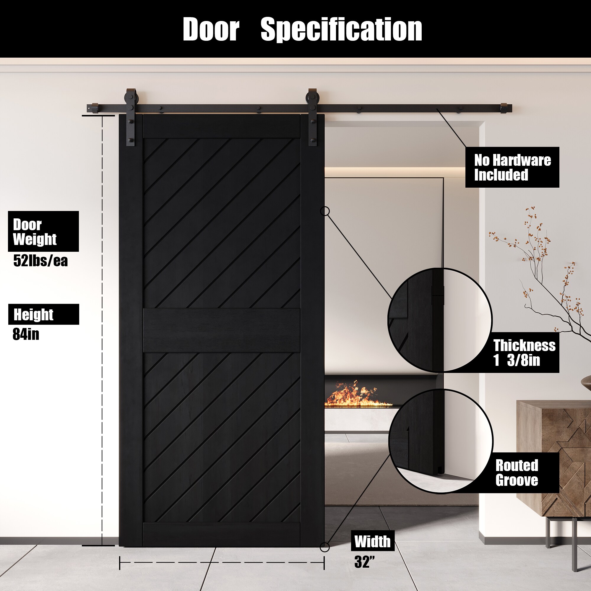 HOMACER XT1-3284-BK Barn-Doors - View #2