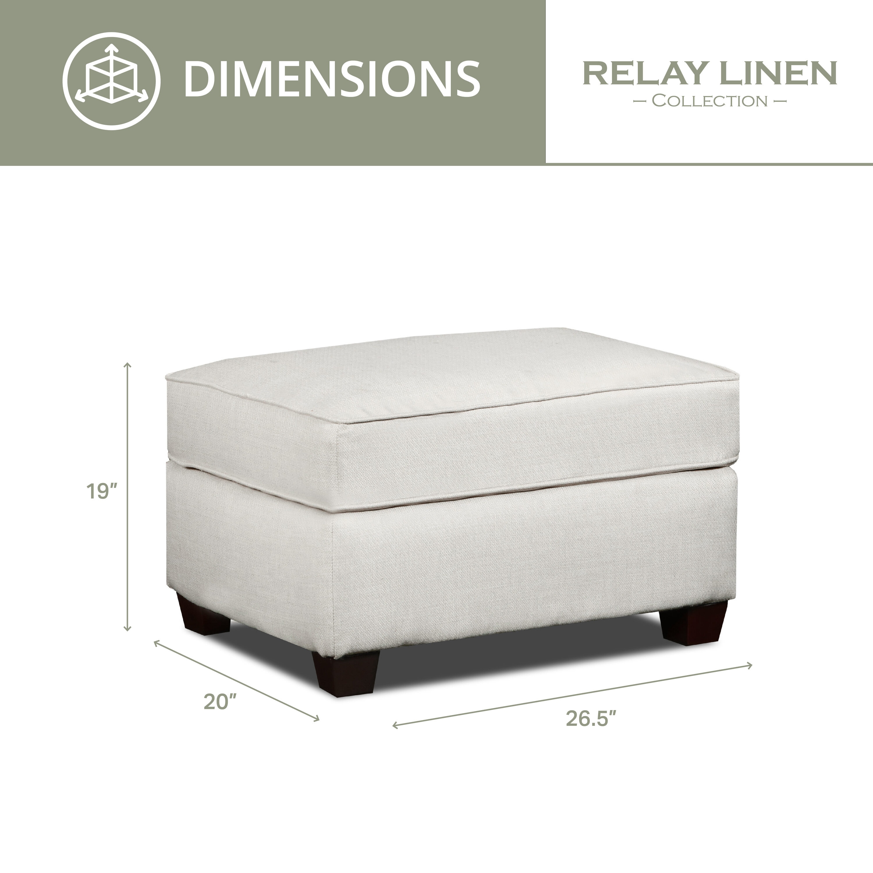 Relay Linen White Oversized Ottoman with Solid Wood Frame