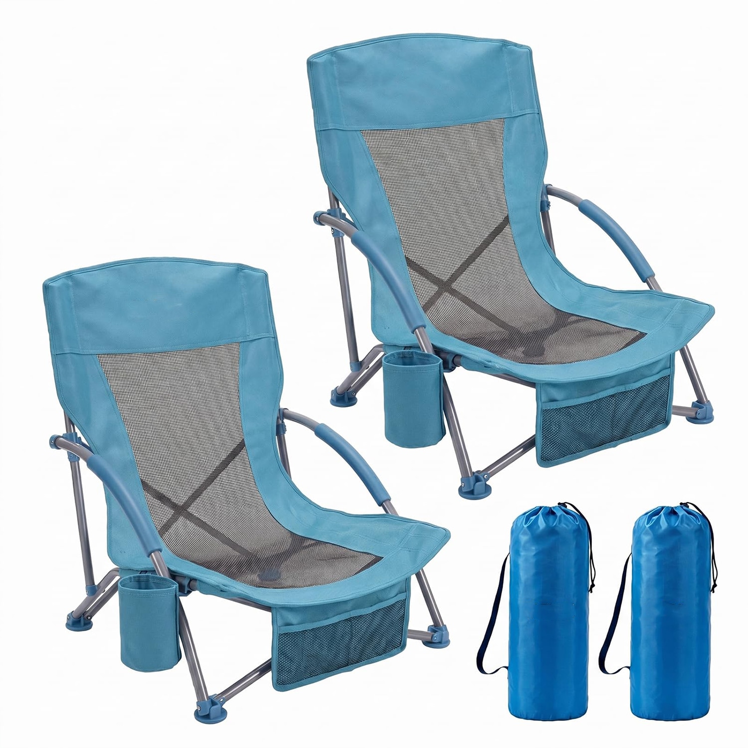 GarveeLife - 2pack Folding Portable Beach Chairs for Adults Lightweight Extra Wide Seat Chair wit...
