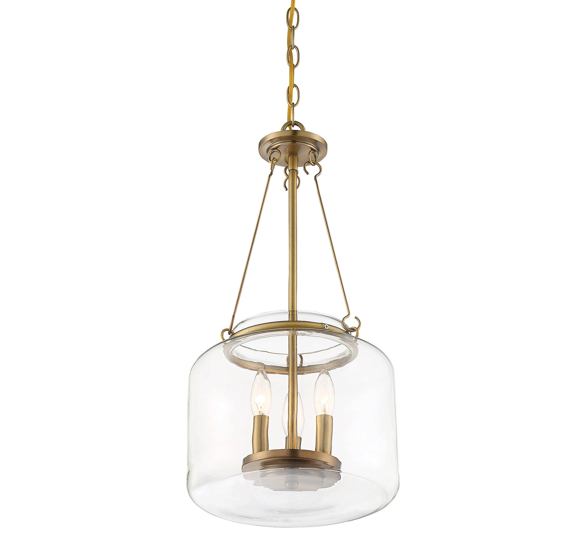 Akron Square Clear Glass and Warm Brass 3-Light Pendant