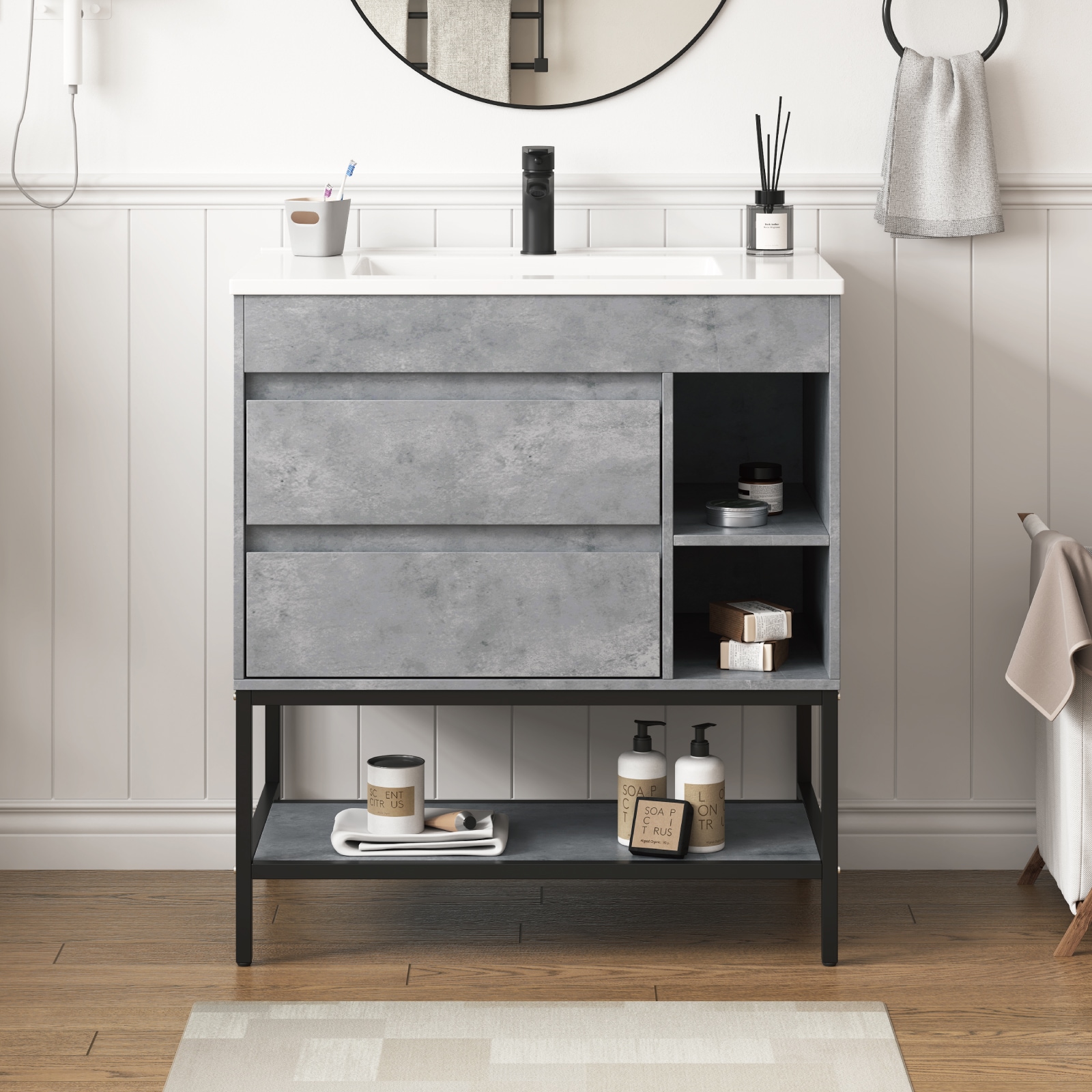 DELUXE LIVING V24006-31GR CozyNook 30-in Gray Single Sink Bathroom Vanity with White Acrylic Top
