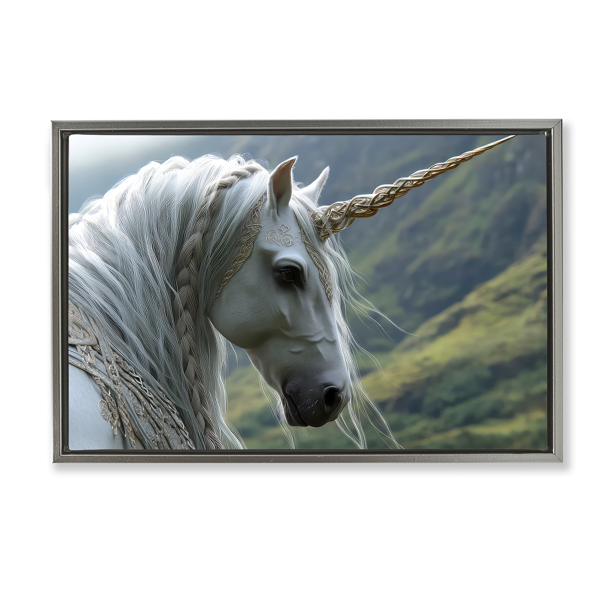 Stupell Industries Celtic Unicorn Braided Mane Gray Floating Frame Canvas Art 31 x 21