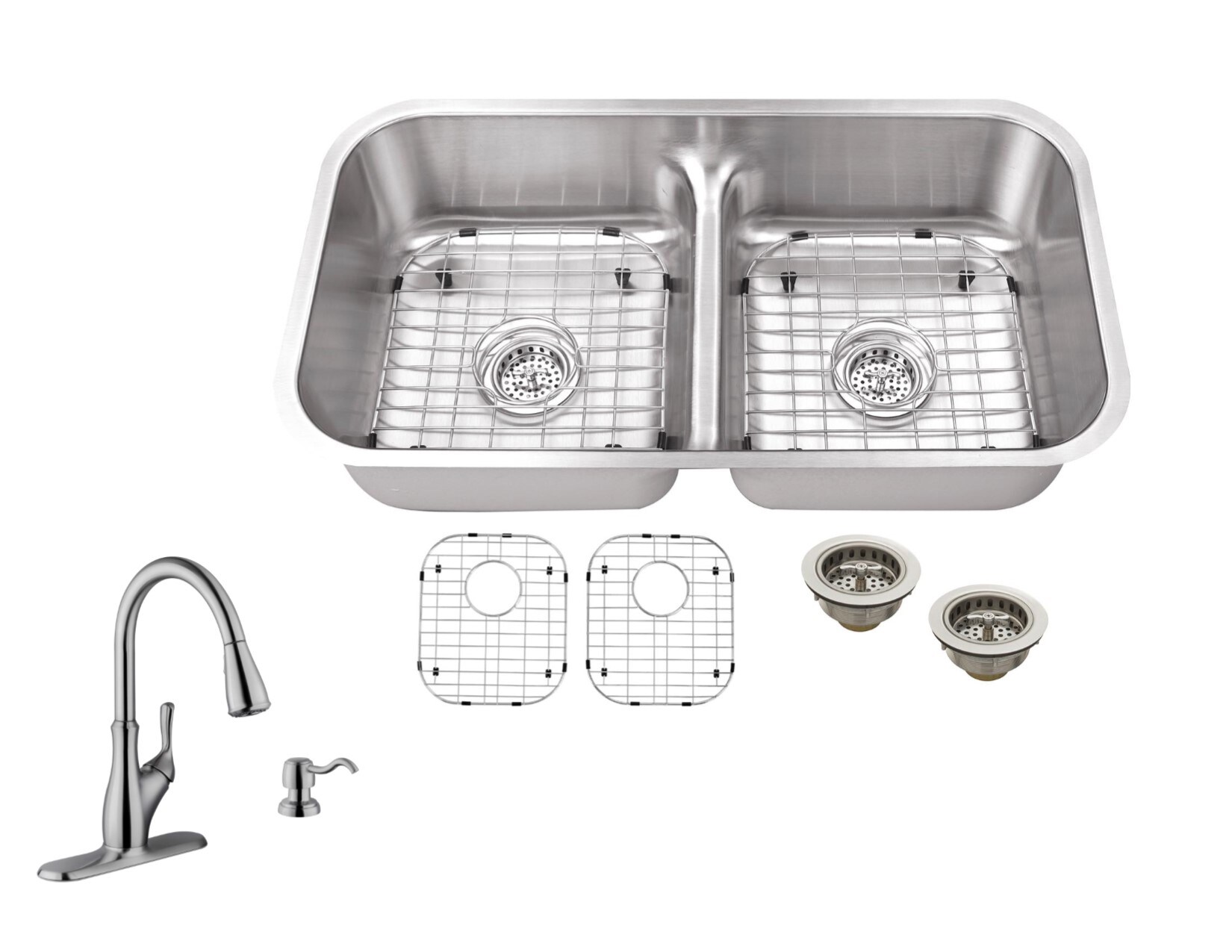Ruvati Parmi Undermount 32.25-in x 18.875-in Brushed Stainless Steel Double  Offset Bowl Kitchen Sink in the Kitchen Sinks department at