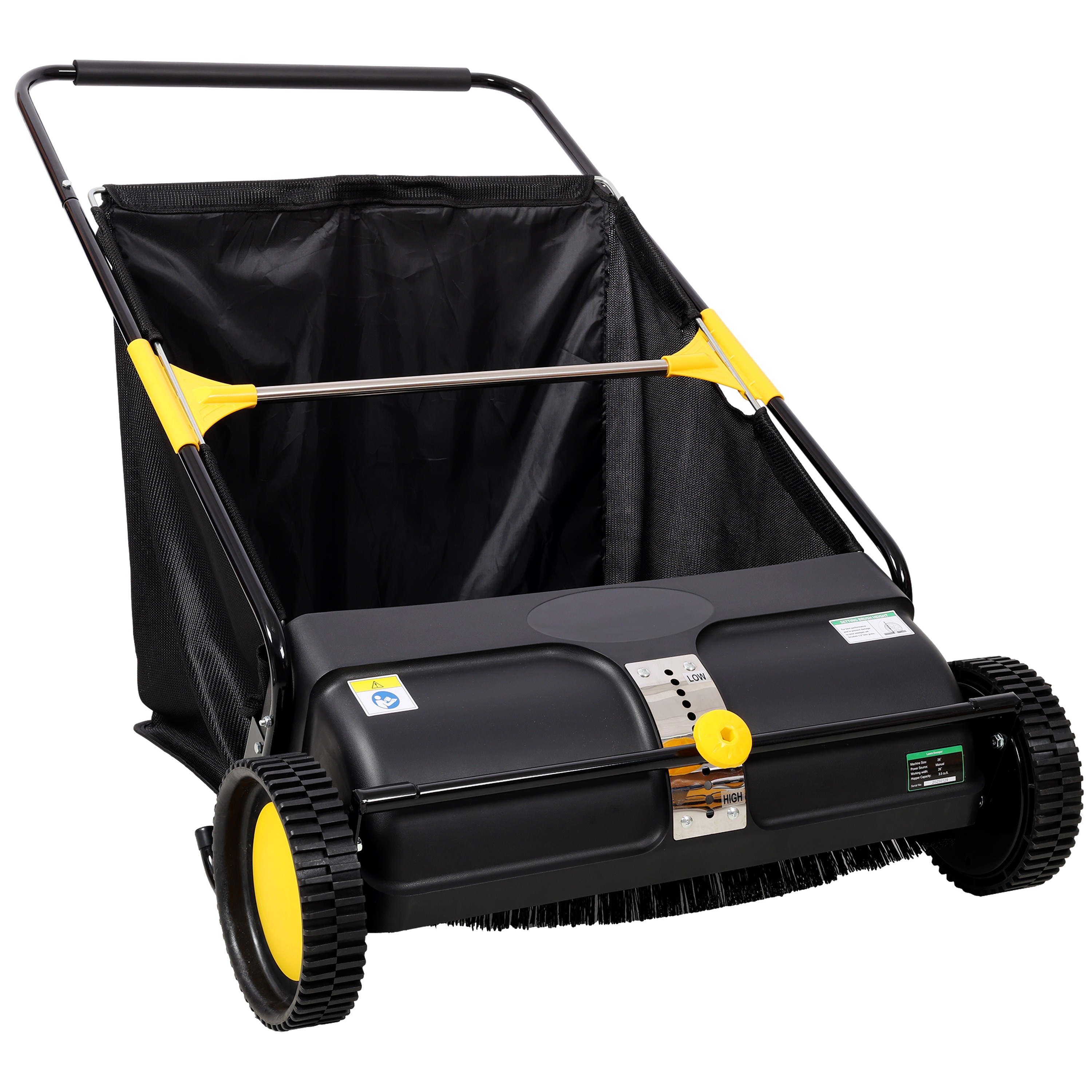 Tatayosi DJ2-5P283140 Hand Push Lawn Sweeper; 26 Inch Leaf and Grass Collector 7 cubic feet Hopper Bag Capacity; with Adjustable Brush Height