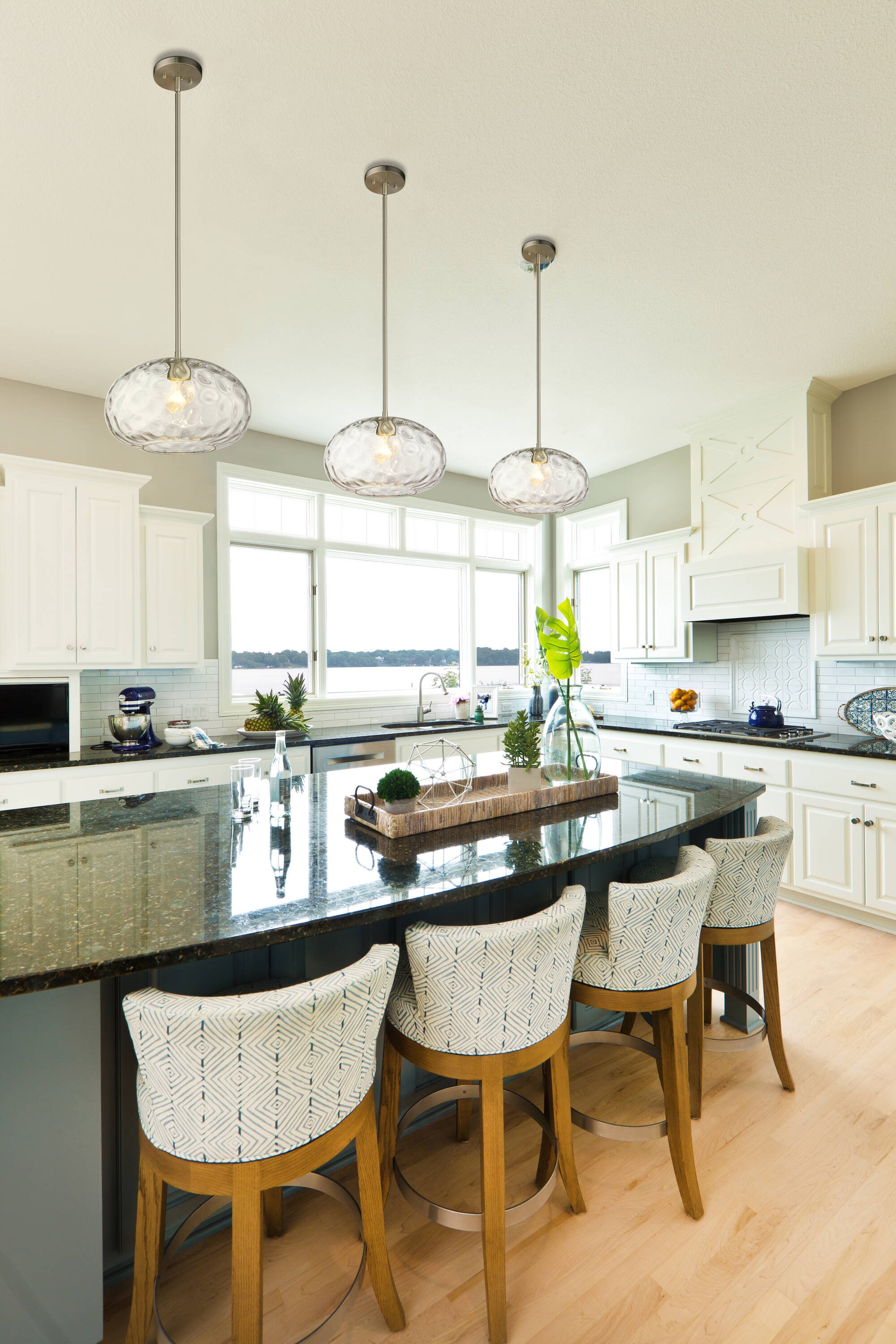 Chloe Contemporary 14" Water-Textured Glass Pendant in Brushed Nickel