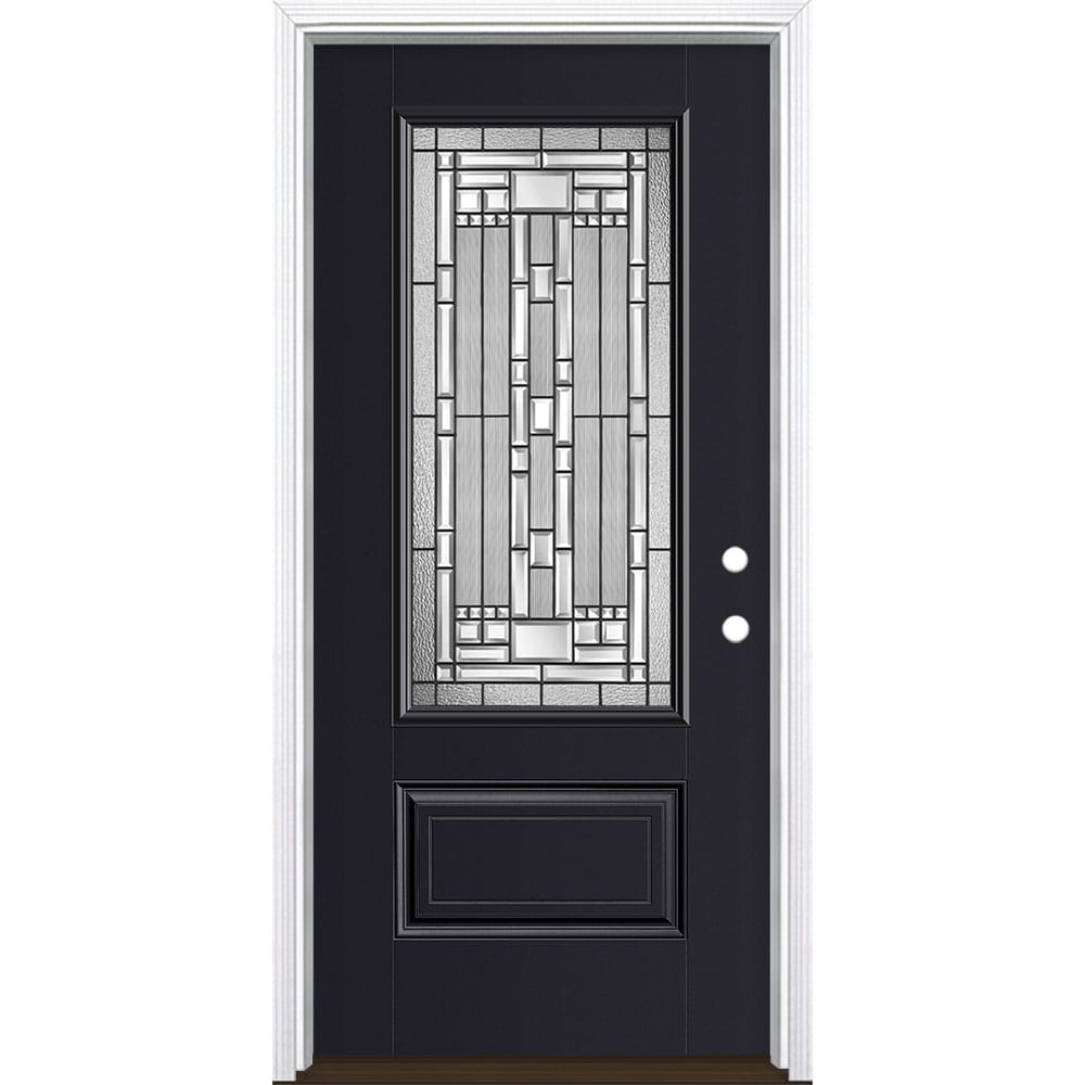 Masonite 3421231 Naples 36-in x 80-in x 4-9/16-in Fiberglass 3/4 lite Left-hand inswing Peppercorn Painted Prehung Front Door with Brickmould Insulating core