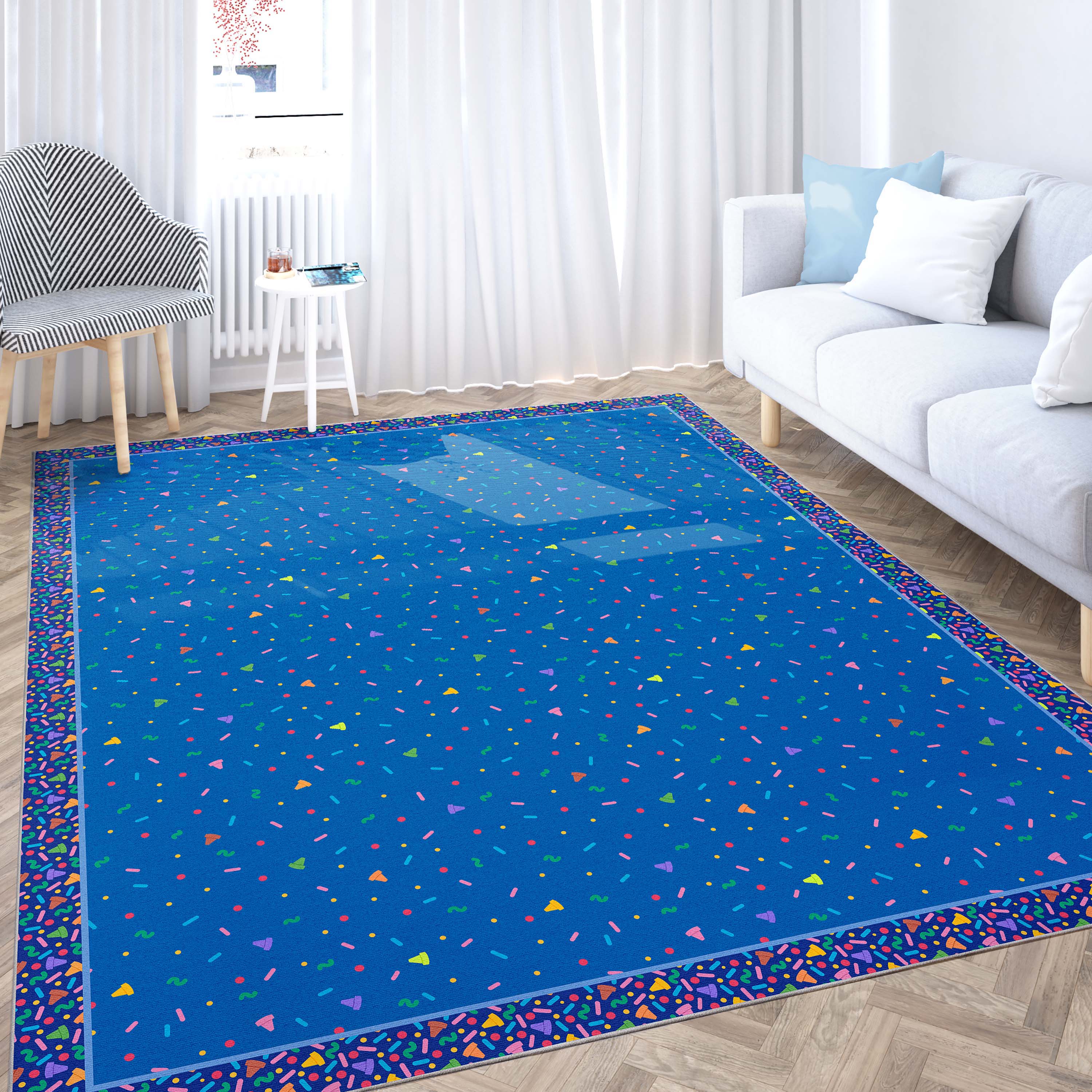 Well Woven CRA-06A-7 Crayola 8 x 10 (ft) Loomed Polyester Blue Rectangular Indoor Abstract Mid-Century Modern Area rug