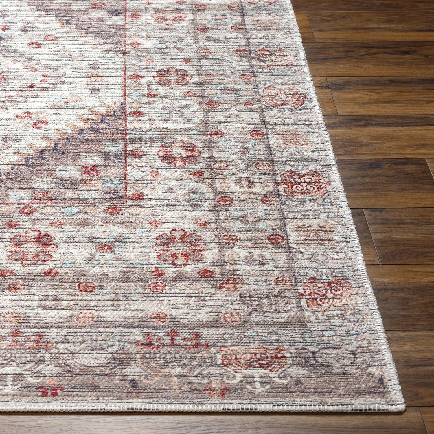 Elegant Medallion Red Chenille 6'3" x 9' Washable Area Rug