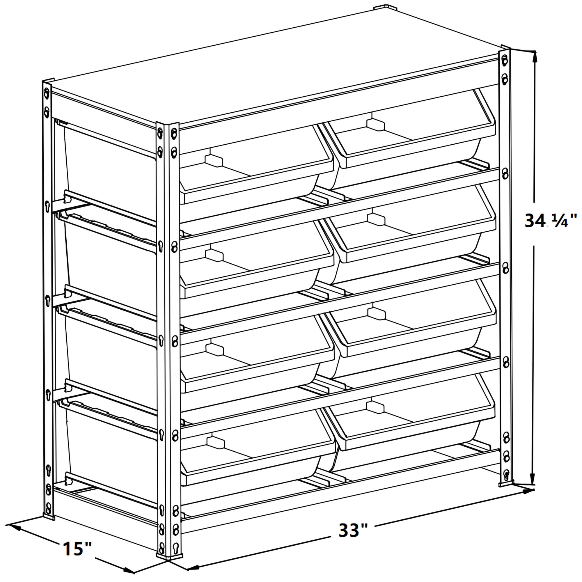 KING'S RACK Storage Bin Rack System Steel Heavy Duty 4-Tier Utility  Shelving Unit (33-in W x 15-in D x 36-in H), Gray