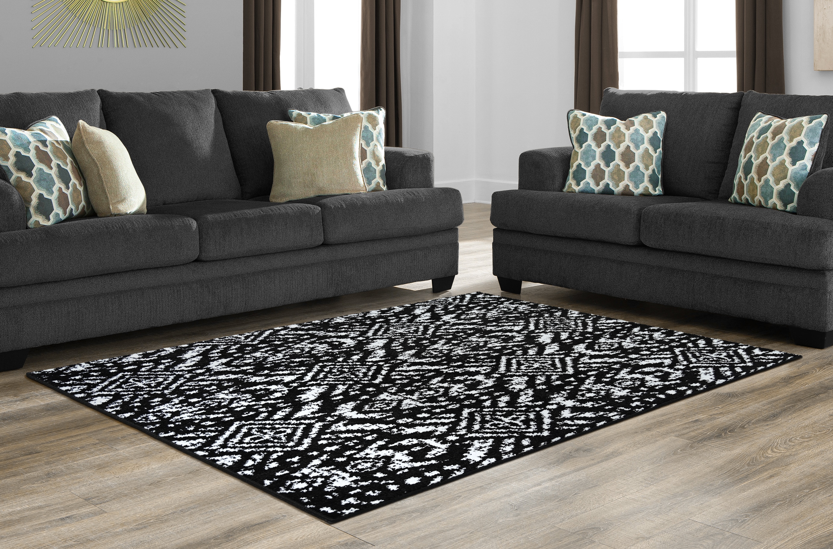 Garland Rug DEN00N06008453 Denali 5 x 7 (ft) Tufted Polypropylene Black/White Rectangular Indoor Abstract Mid-Century Modern Area rug
