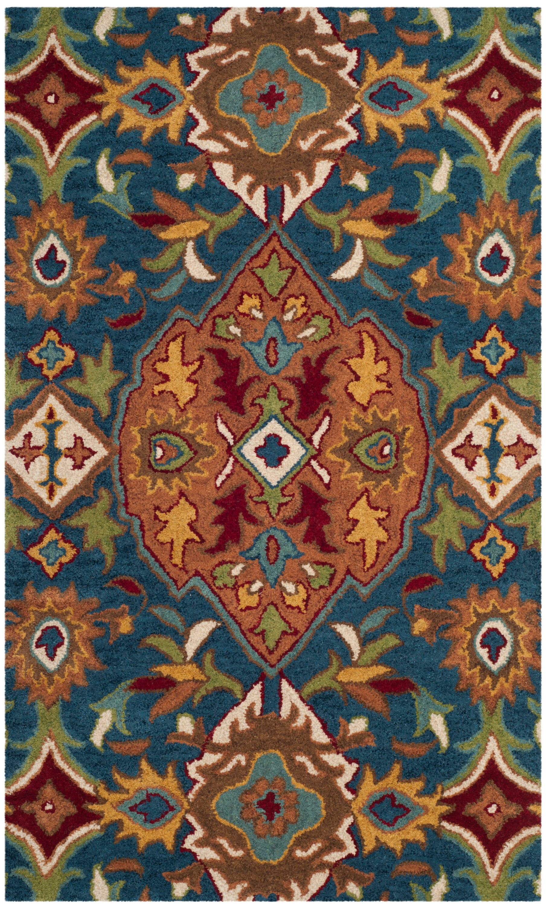 Hand-Tufted Classic Camel & Blue Wool Area Rug, 3' x 5'