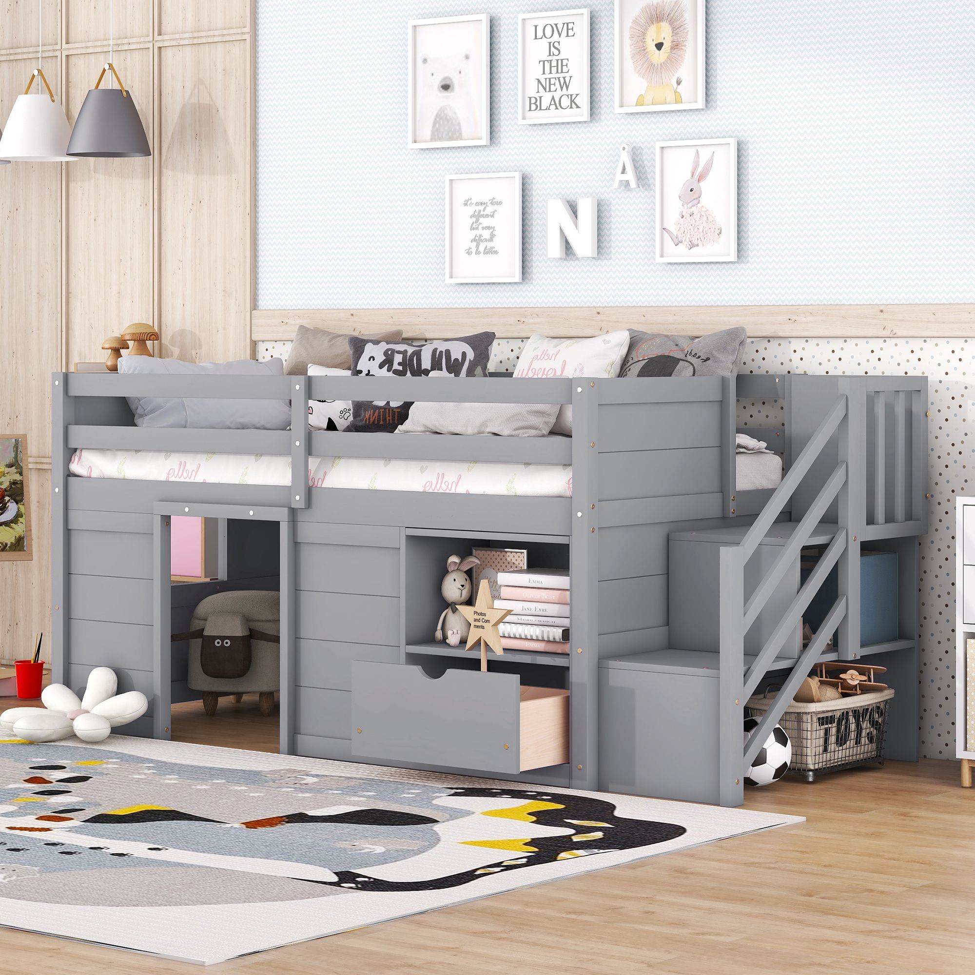 Yiekholo LL-1821AAE Gray Twin loft Bunk Bed