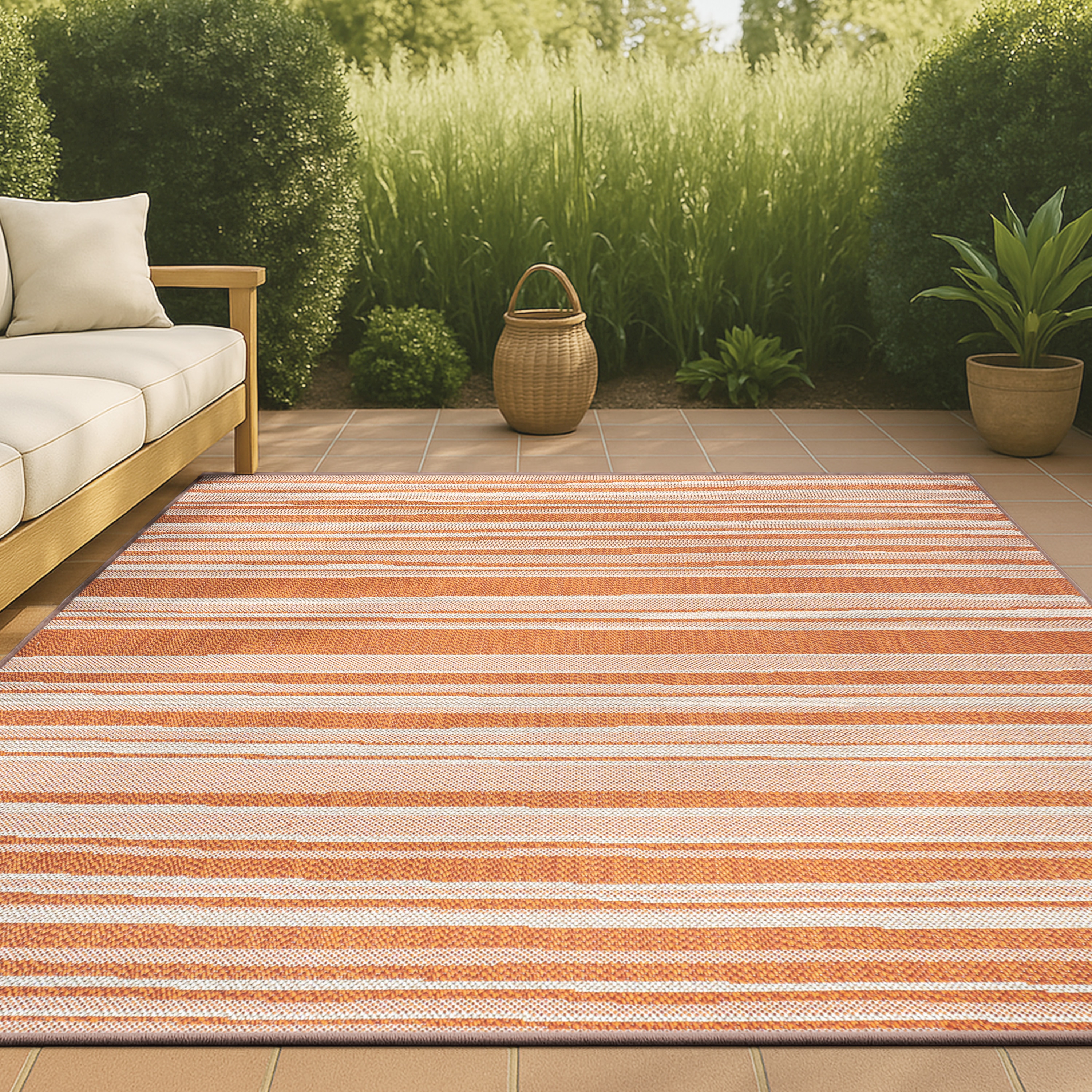 JONATHAN  Y SMB205B-5 Santa Monica Castara Wavy 5 x 8 (ft) Loomed Polypropylene Orange/Cream Rectangular Indoor/Outdoor Stripe Farmhouse/Cottage Area rug
