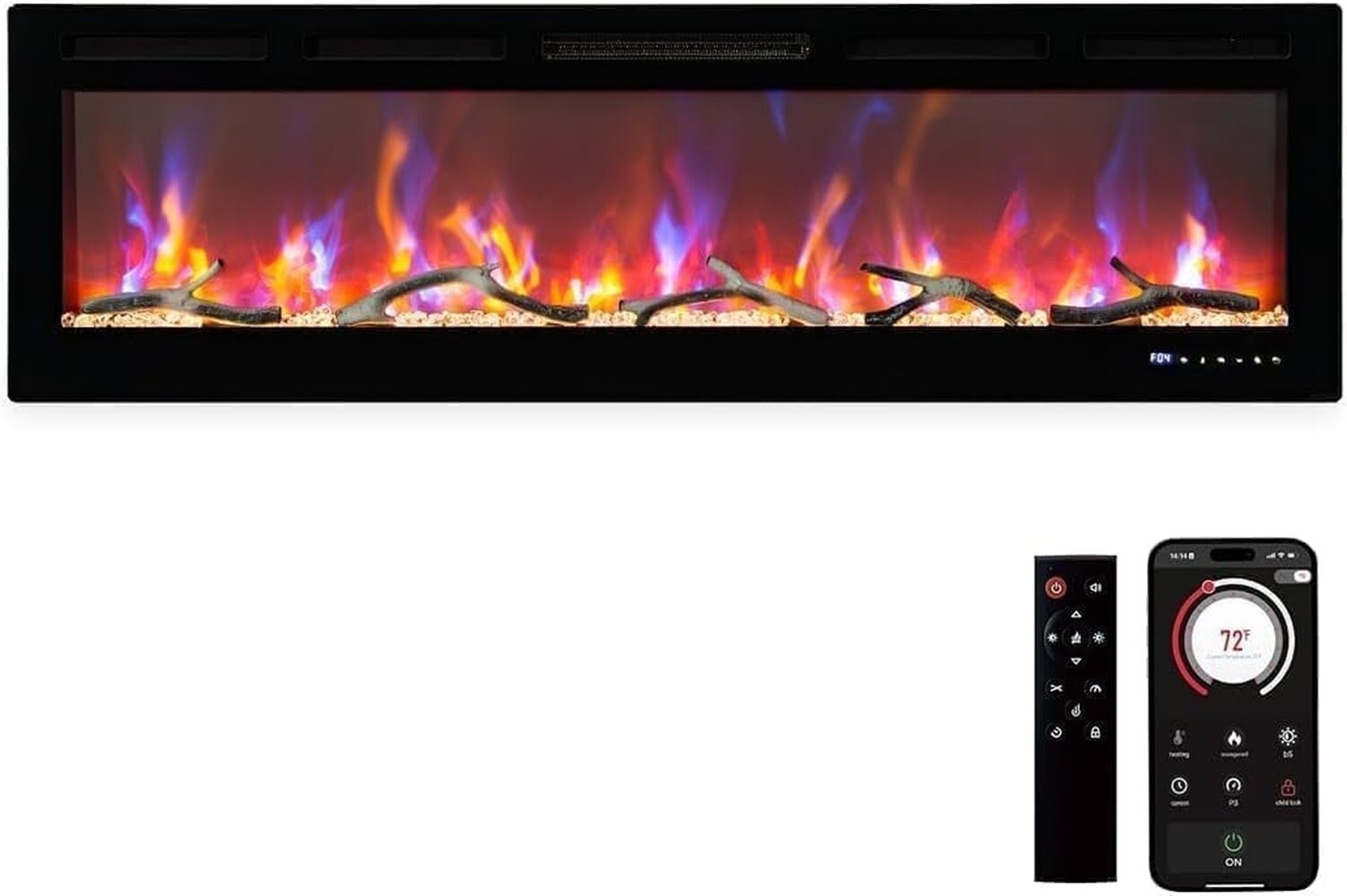 GAOMON 67 Inch Smart Recessed Electric Fireplace Heater- 1500W Ultra Slim Design- 12 Flame Colors- Touch Screen Remote and Timer Control- Modern Indoor Home Heating Decor