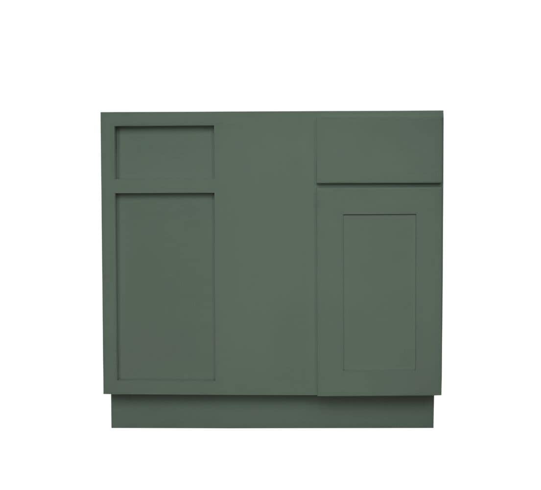 RELIABILT LS-SB-SCB36R Monroe 36-in W x 34.5-in H x 24-in D Basil Green Blind Corner base Ready to assemble Plywood Cabinet (Recessed Panel Shaker)