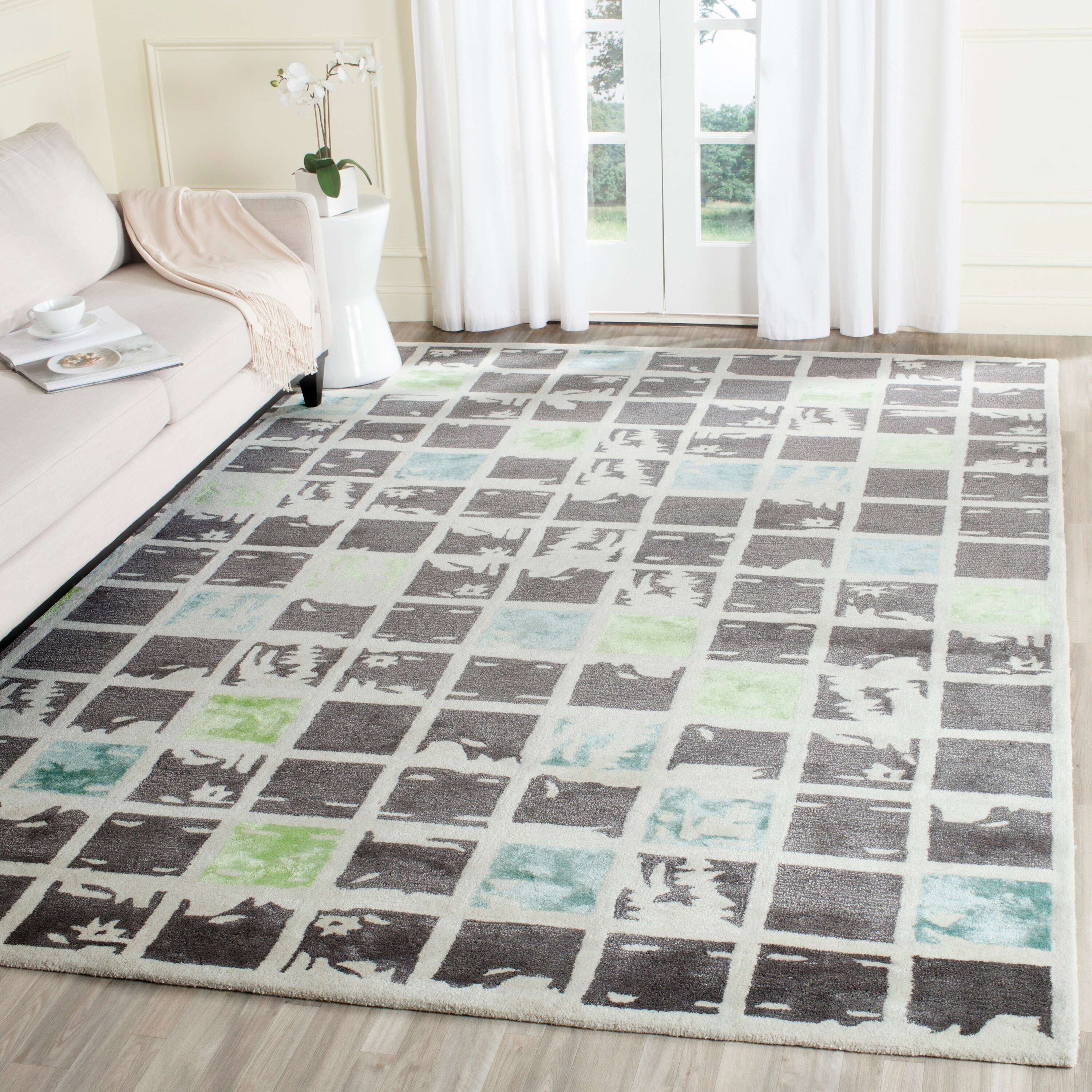 Safavieh BEL130B-8 Bella Lita 8 x 10 (ft) Tufted Wool Gray/Ivory Rectangular Indoor Abstract Area rug