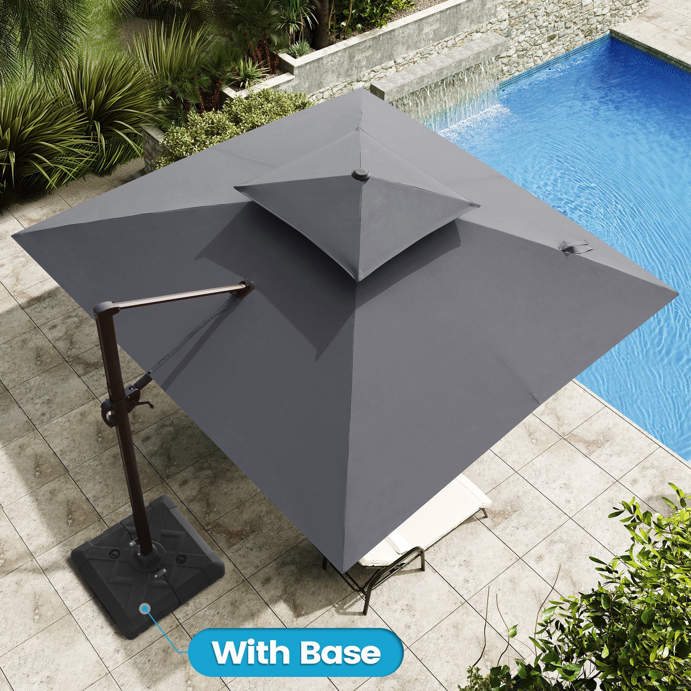 Crestlive Products CL-PU038DGY 11-ft Aluminum Gray Slide-tilt Cantilever Patio Umbrella with Base