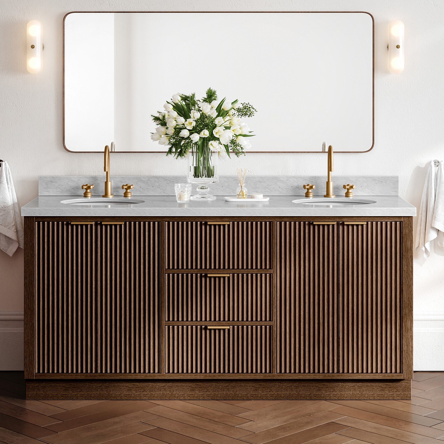 ARIEL Milan Undermount Single and Double Sink Bathroom Vanity with Quartz and Marble Tops