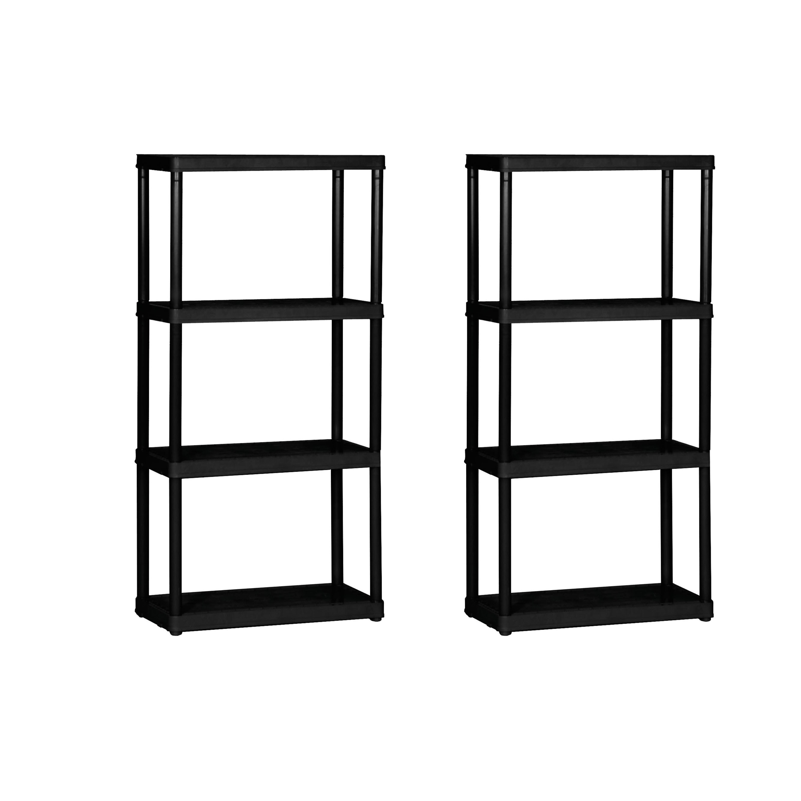 Gracious Living Multipurpose 4-Shelf Fixed Height Solid Plastic Resin  Storage Unit for Indoor and Outdoor Home or Office Organization, Black (2  Pack)