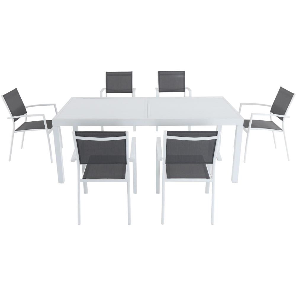 Hanover DELDN7PC-WW Del Mar 7 -Piece Gray Patio Dining Set Aluminum Rectangle Table with 6 Gray Stationary Chairs