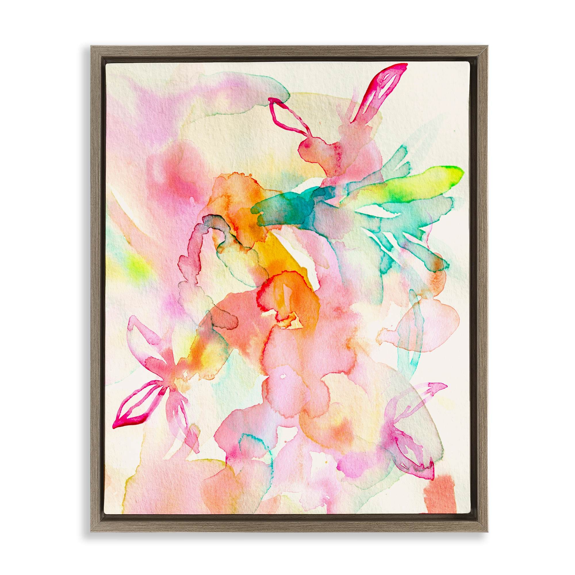 Stupell Industries BU-154-FFE-24X30 Abstract Watery Island Flowers Brown Framed Floater Canvas Wall Art By Gemma Bardot 25 x 31