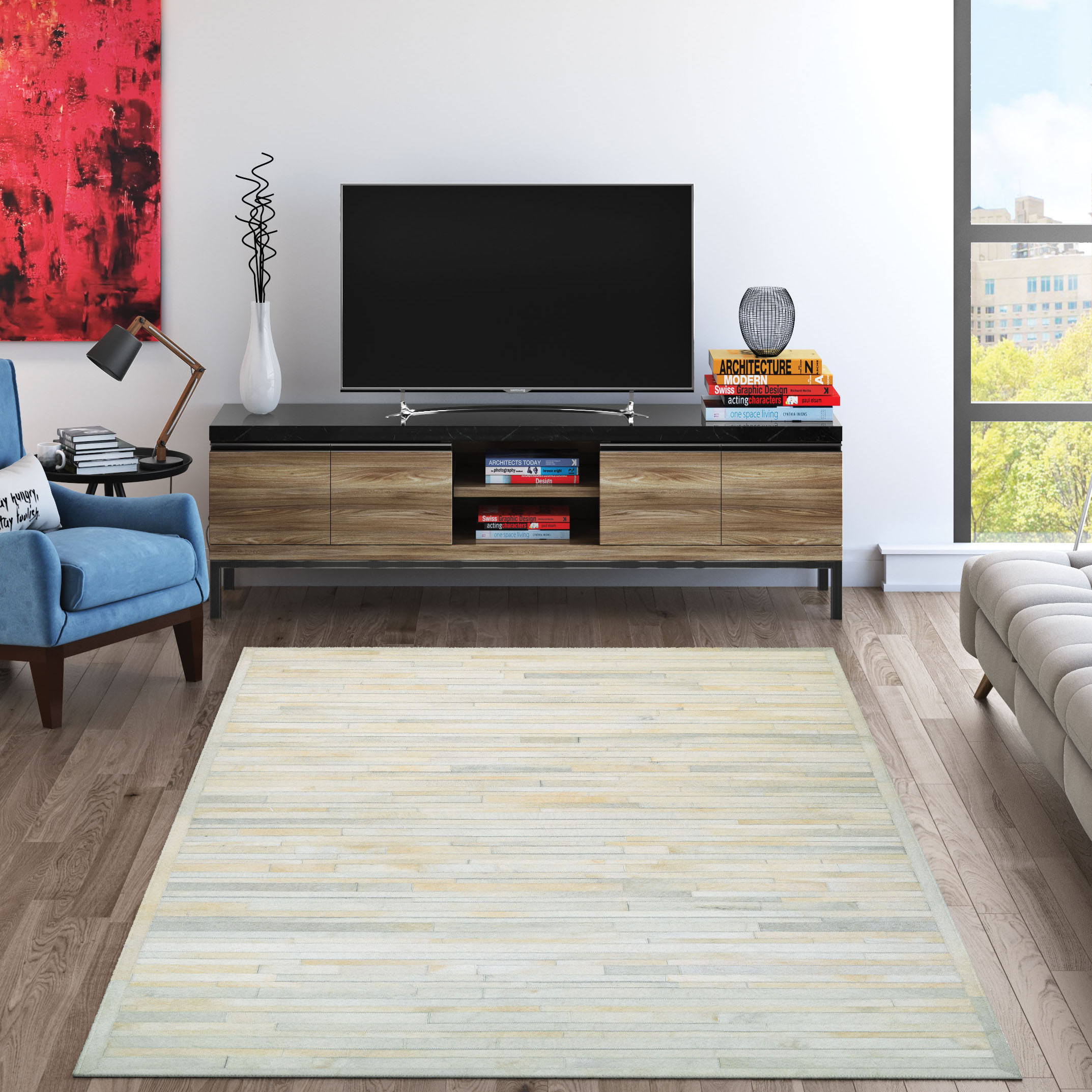 Couristan 00270404020040T Chalet 2 x 4 (ft) Leather Ivory Rectangular Indoor Stripe Area rug