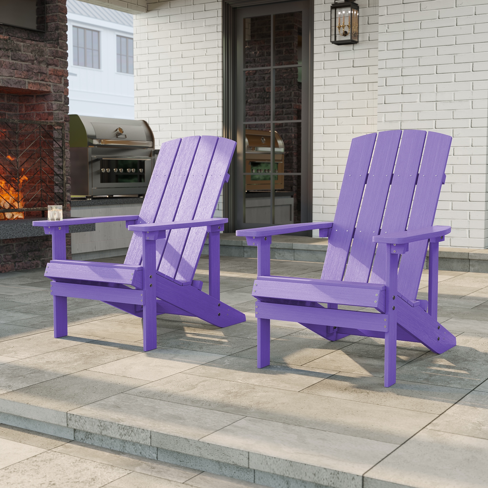 ACEGOSES LW-SM-B9-PU-2 Adirondack Chair Set of 2 Purple Stationary Adirondack Chair with Slat Seat
