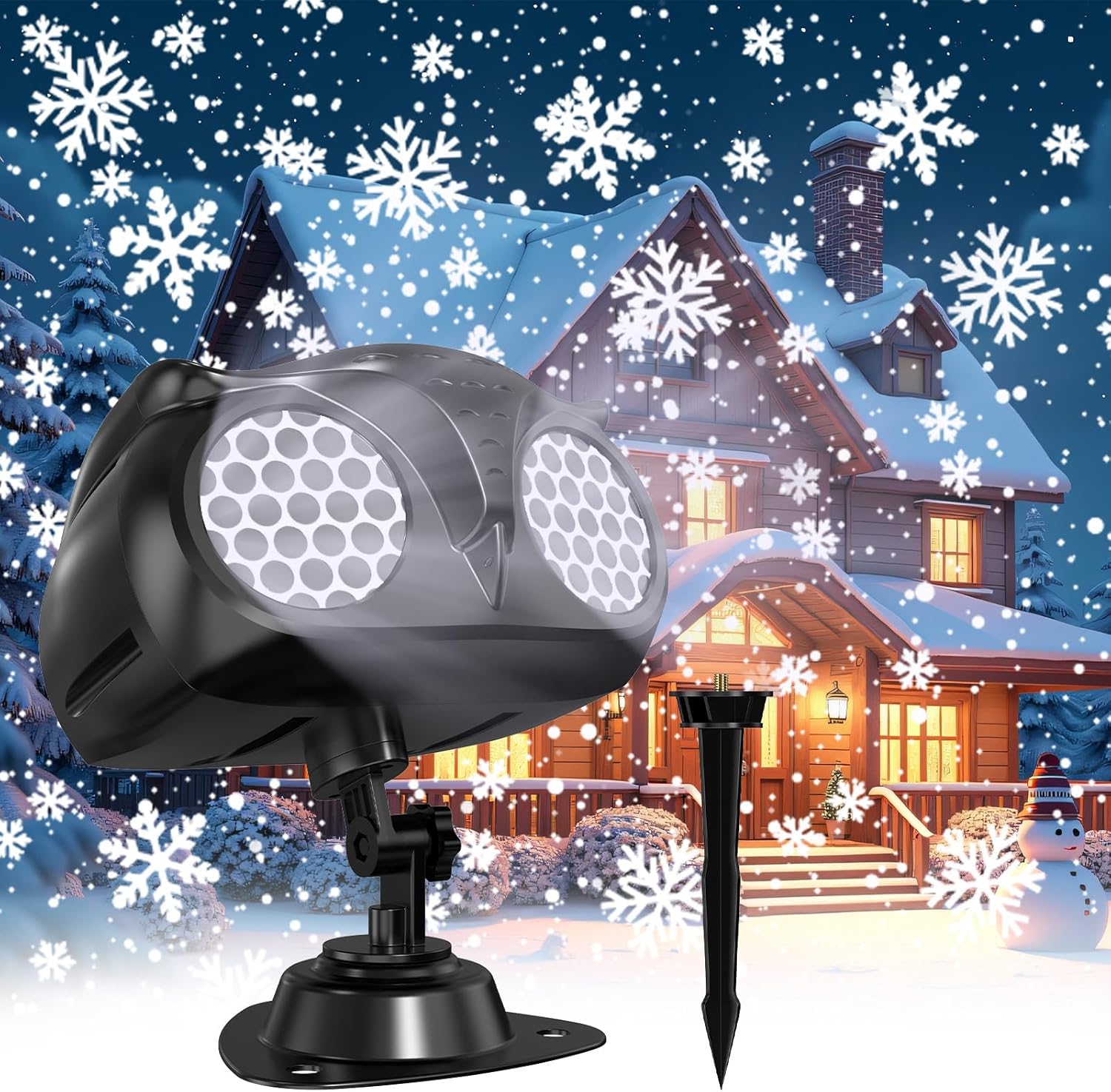 Etokfoks  Outdoor Snowflake Projector Light HD LED Dynamic Moving Patterns 270 Degree Adjustable IP65 Waterproof 1 Piece for Holiday Decor