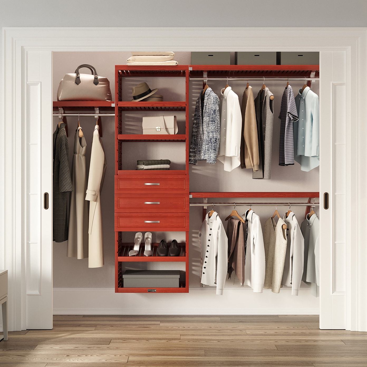 John Louis Home JLH-348WC-R 4-Feet to 10-Feet W x 7-Feet H Red Mahogany Ventilated Shelving Wood Closet System
