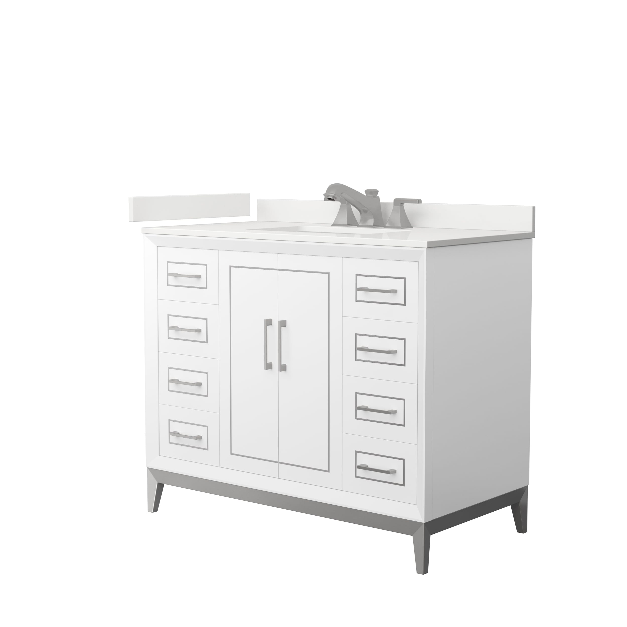 Wyndham Collection WCH515142SWHWQUS3MXX Marlena 42-in White Undermount Single Sink Bathroom Vanity with White Quartz Top