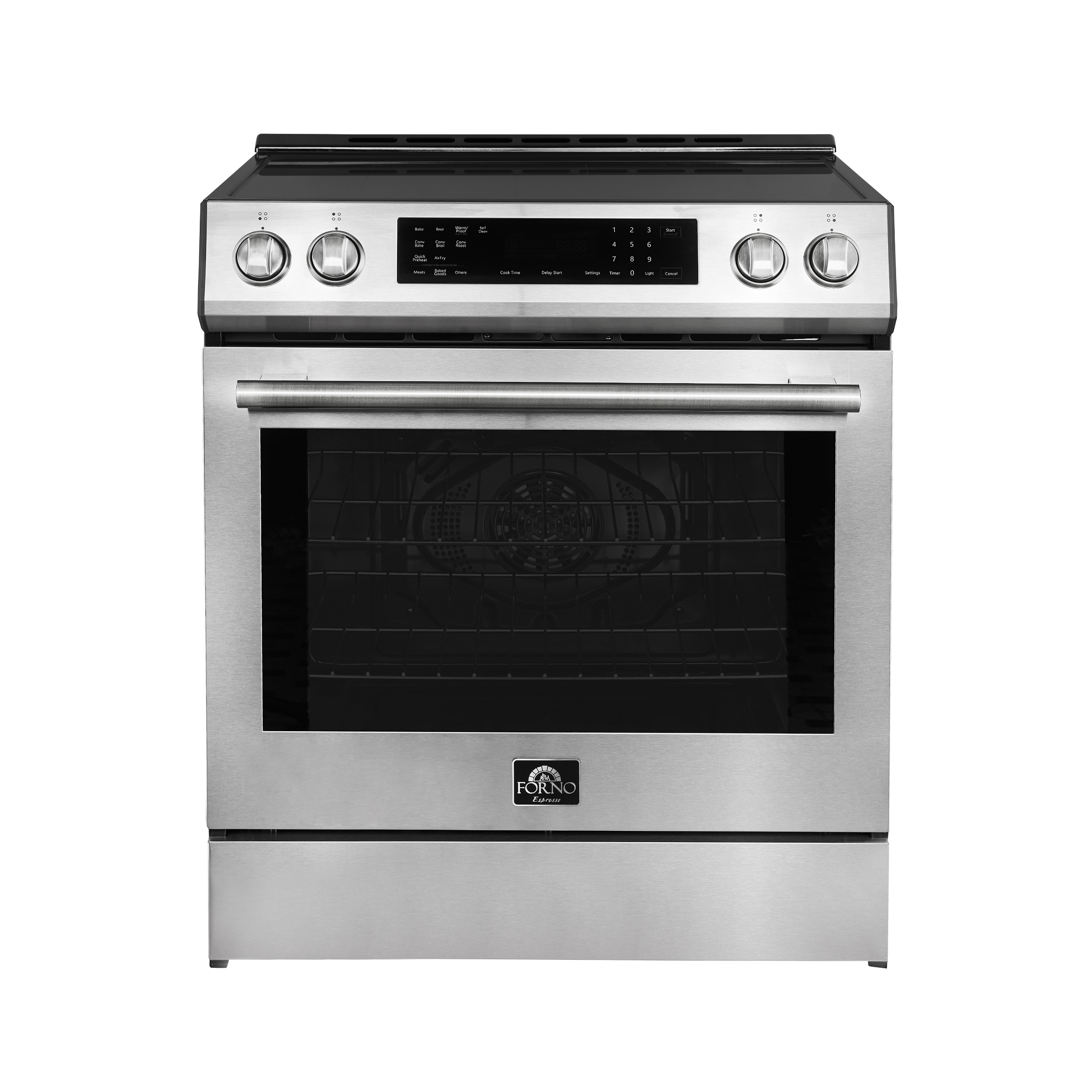 FORNO FFSIN0905-30 Espresso Donatello 30-in 4 Burners 5-cu ft Air Fry Convection Oven Slide-in Single Induction Range (Stainless Steel)