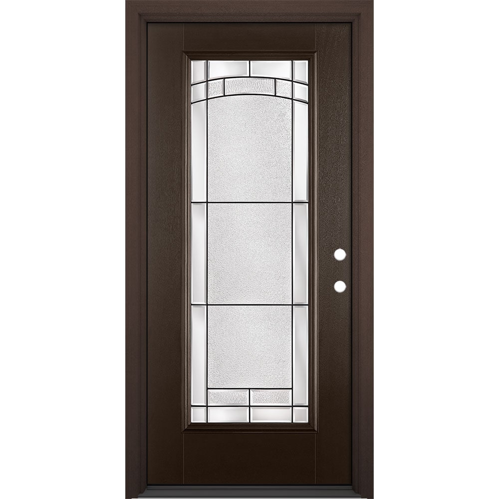Masonite 630277 Performance Door System 32-in x 80-in x 4-9/16-in Fiberglass Full lite Left-hand inswing Walnut Stained Prehung Front Door with Brickmould Insulating core