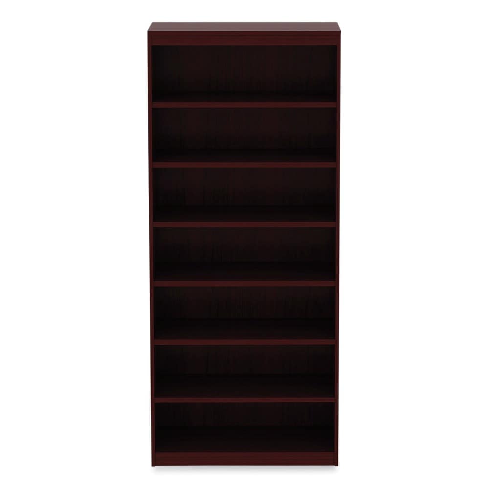 Alera Valencia Series 7-Shelf Square Corner Bookcase - Mahogany Finish- 35.63 x 11.81 x 83.86 Inches #ALENVA78436MY
