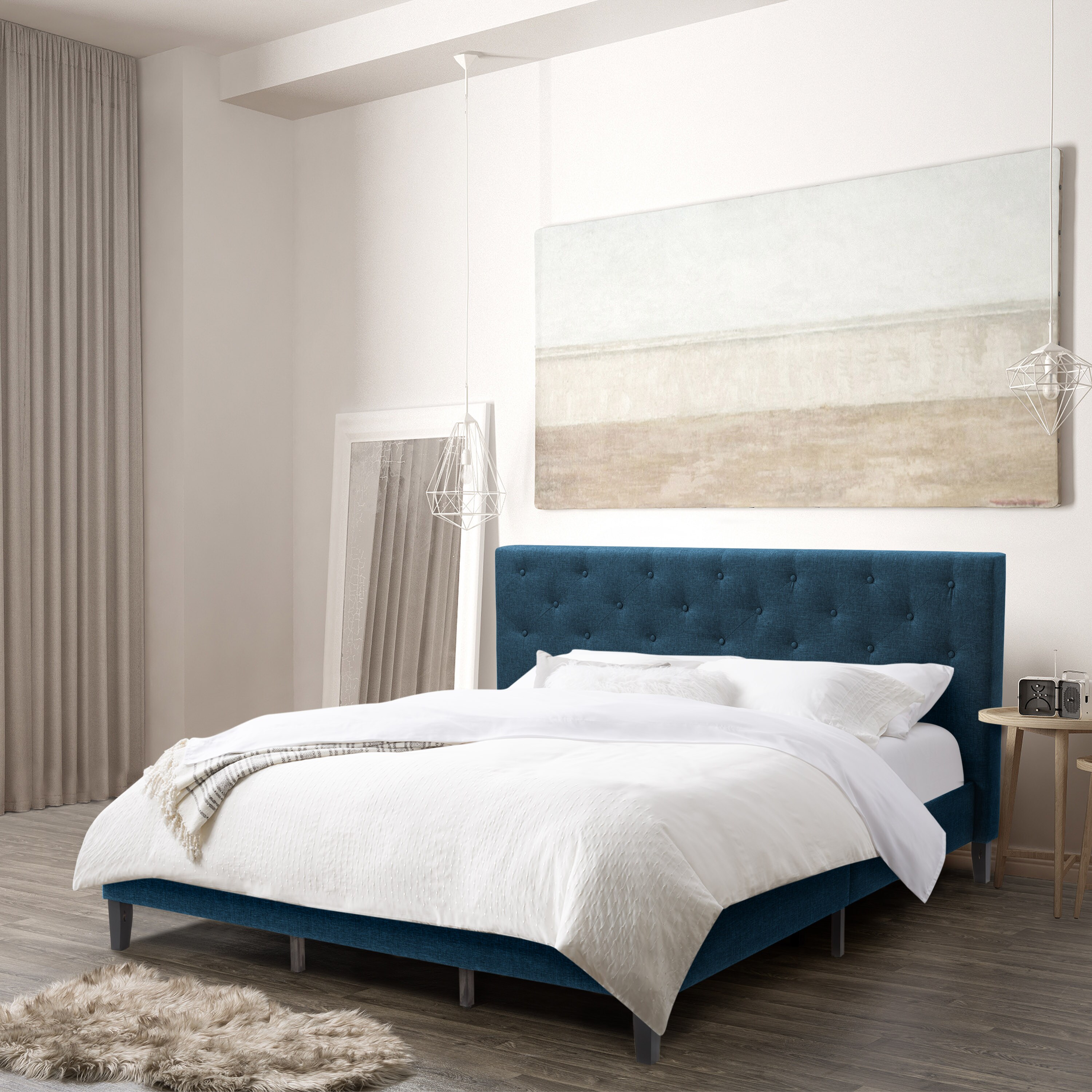 CorLiving Nova Ridge Ocean Blue King Contemporary Panel Bed in the Beds ...