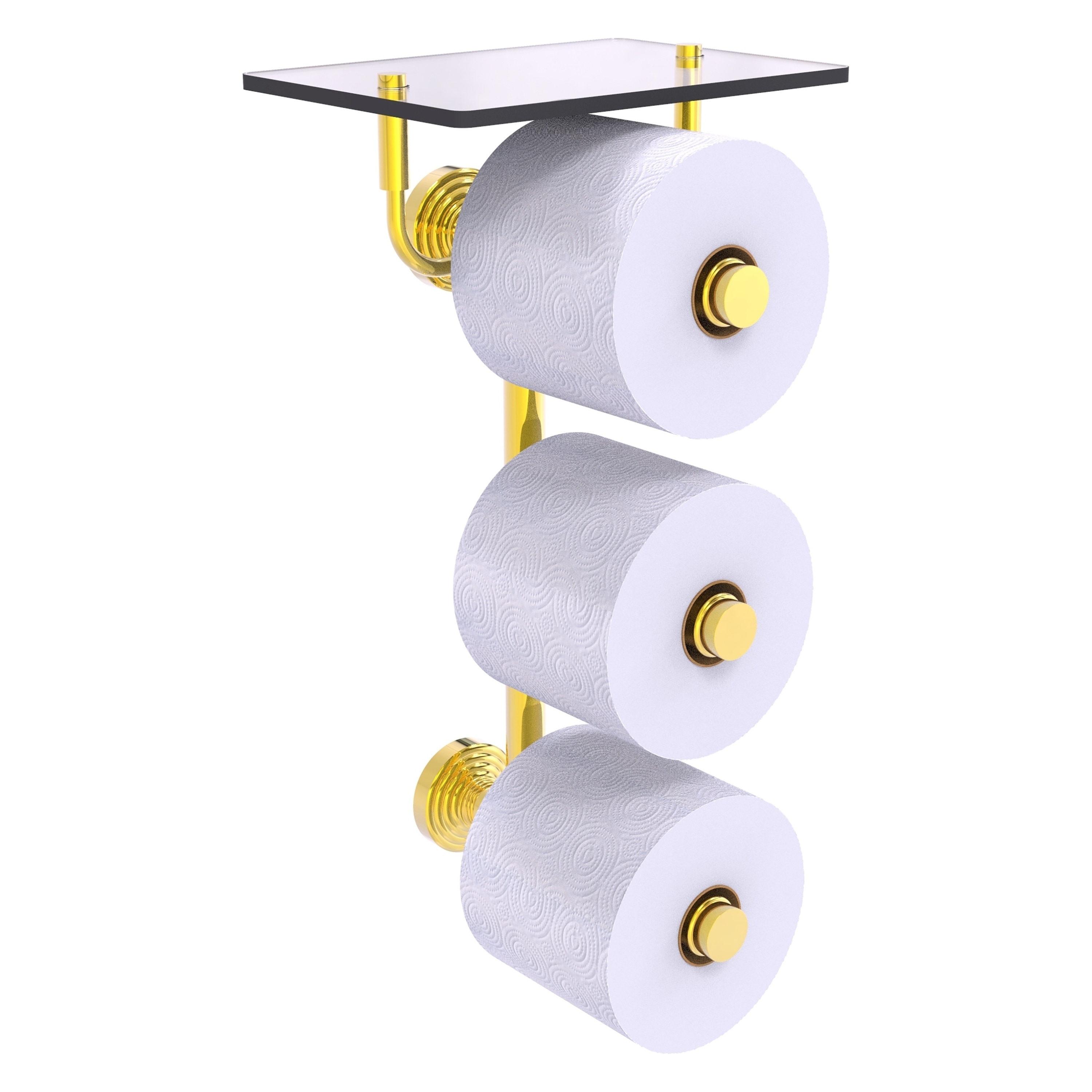 Allied Brass WP-35-3VS-PB Waverly Place Polished Brass Wall mount Double post Toilet Paper Holder 3 -Rolls with Storage