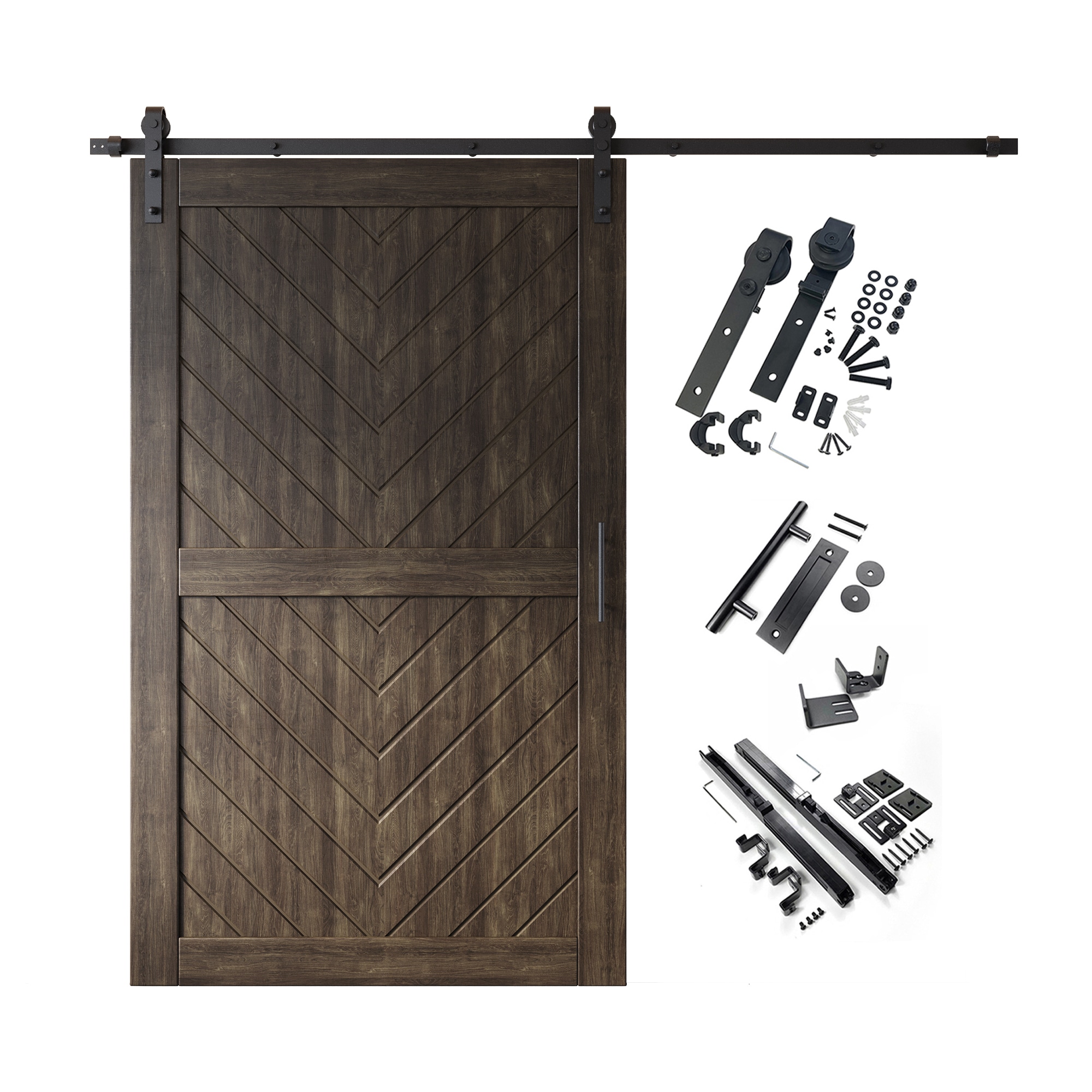 HOMACER YT1H108C-JT3-4880-EB 48-in x 80-in Ebony Herringbone Pine Wood Solid core Single Barn Door (Hardware Included)