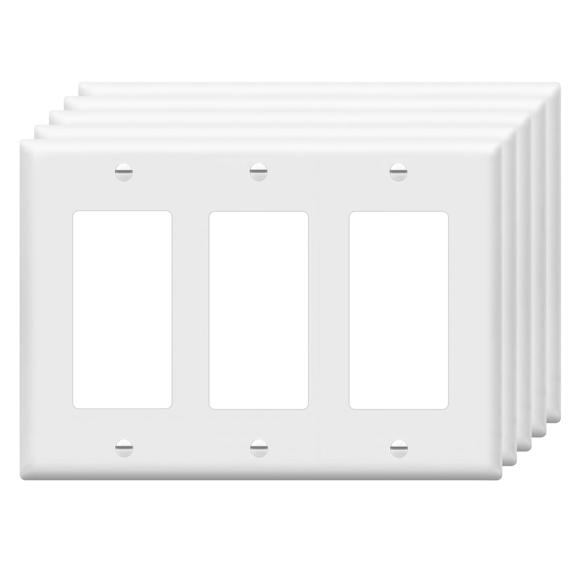 Oyezvary  Decorator Light Switch Receptacle Outlet Wall Plate Gloss Finish Size 3-Gang Four and a Half in by Six and three eighths in White Five