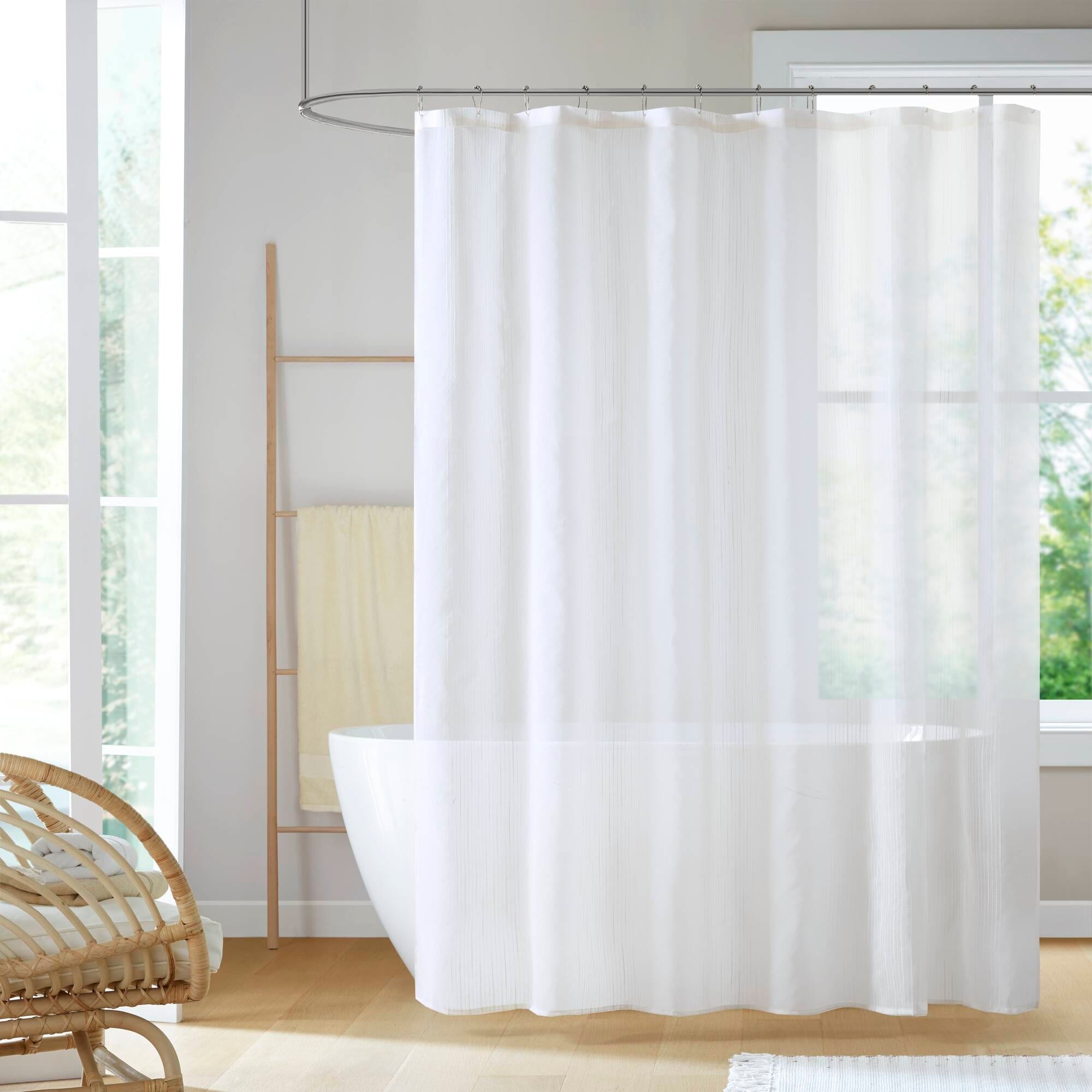 Lirago - 1-Piece 72x84 in Sheer Shower Curtain White Waterproof Standard Size Bathroom Curtains S...