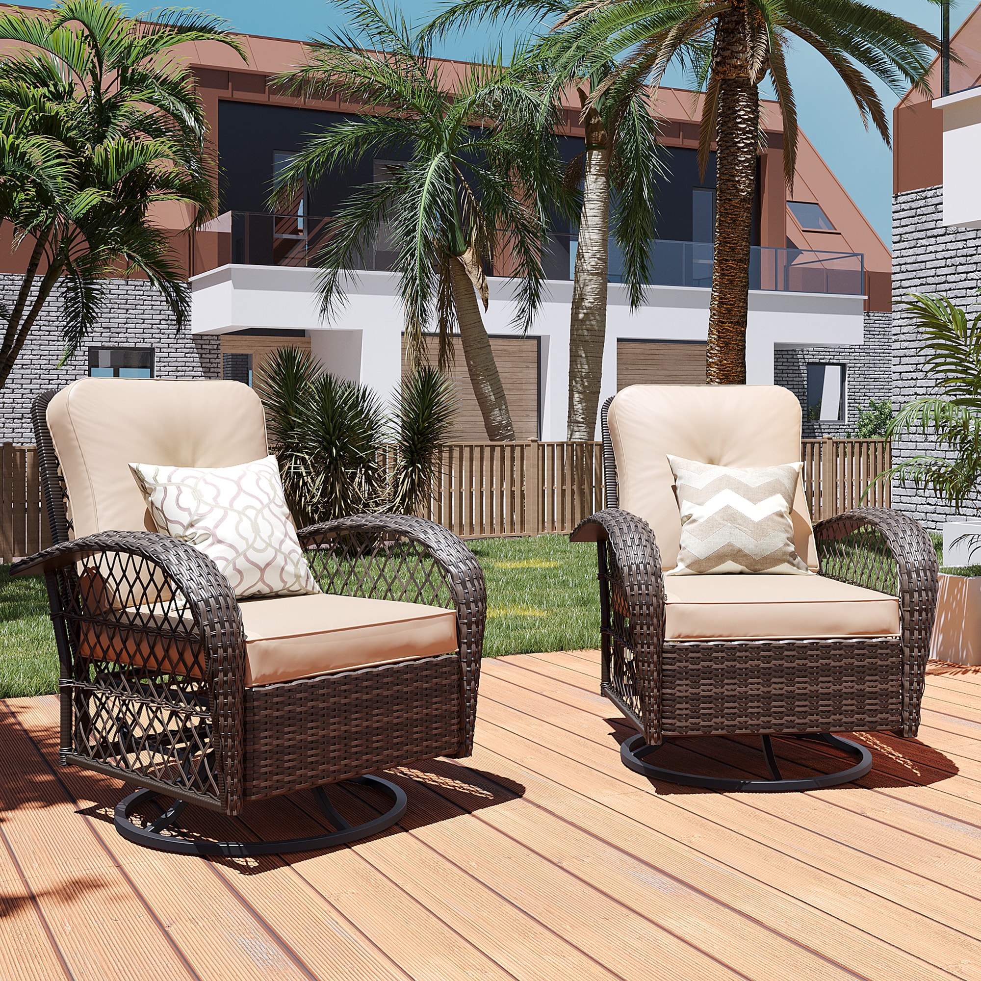 Patio Watcher LS-Y9DK-NA Rattan Bistro Set 2 -Piece Rattan Patio Conversation Set with Beige Cushions