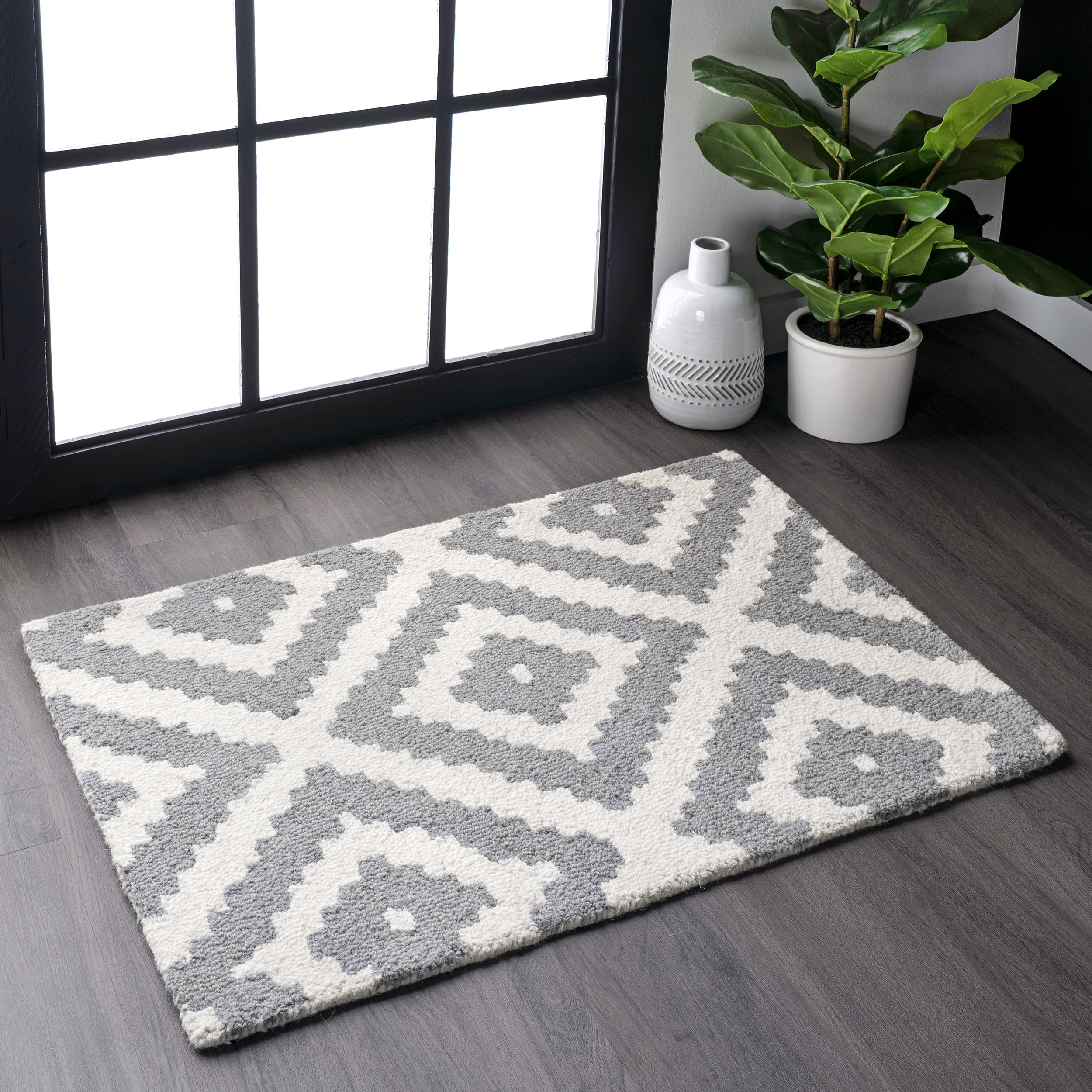 nuLOOM MTVS174B-76096 Varanas 8 x 10 (ft) Tufted Wool Gray Rectangular Indoor Geometric Area rug