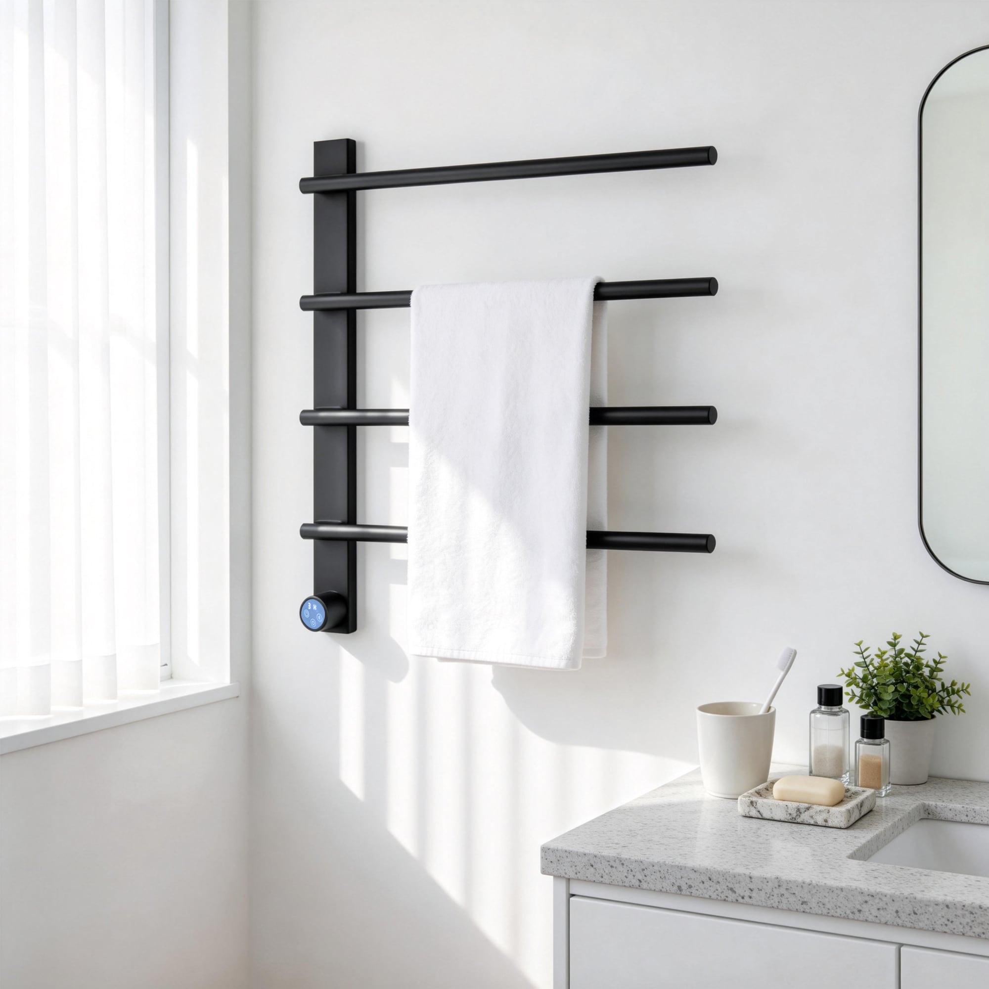 Trivework 4 Bar Wall Mounted Electric Towel Warmer with Temperature Display