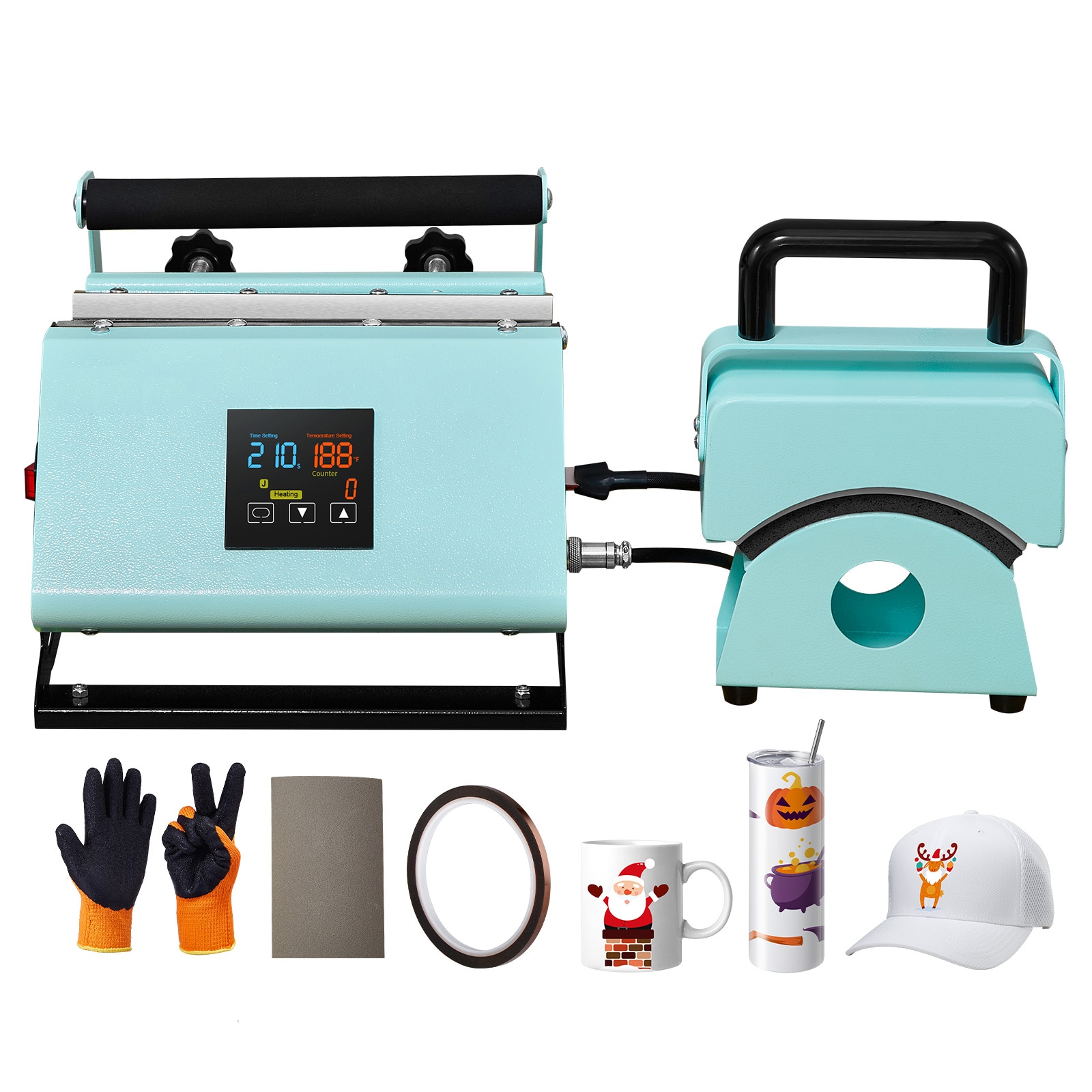 SVOPES SCBXSKMJMINI06274V1 2 in 1 Tumbler and Hat Heat Press Machine Mini Hat Heat Press for Caps and Hats Tumbler Heat Press for 11-30oz Sublimation Tumblers and Mugs Temperature and Time Control Green