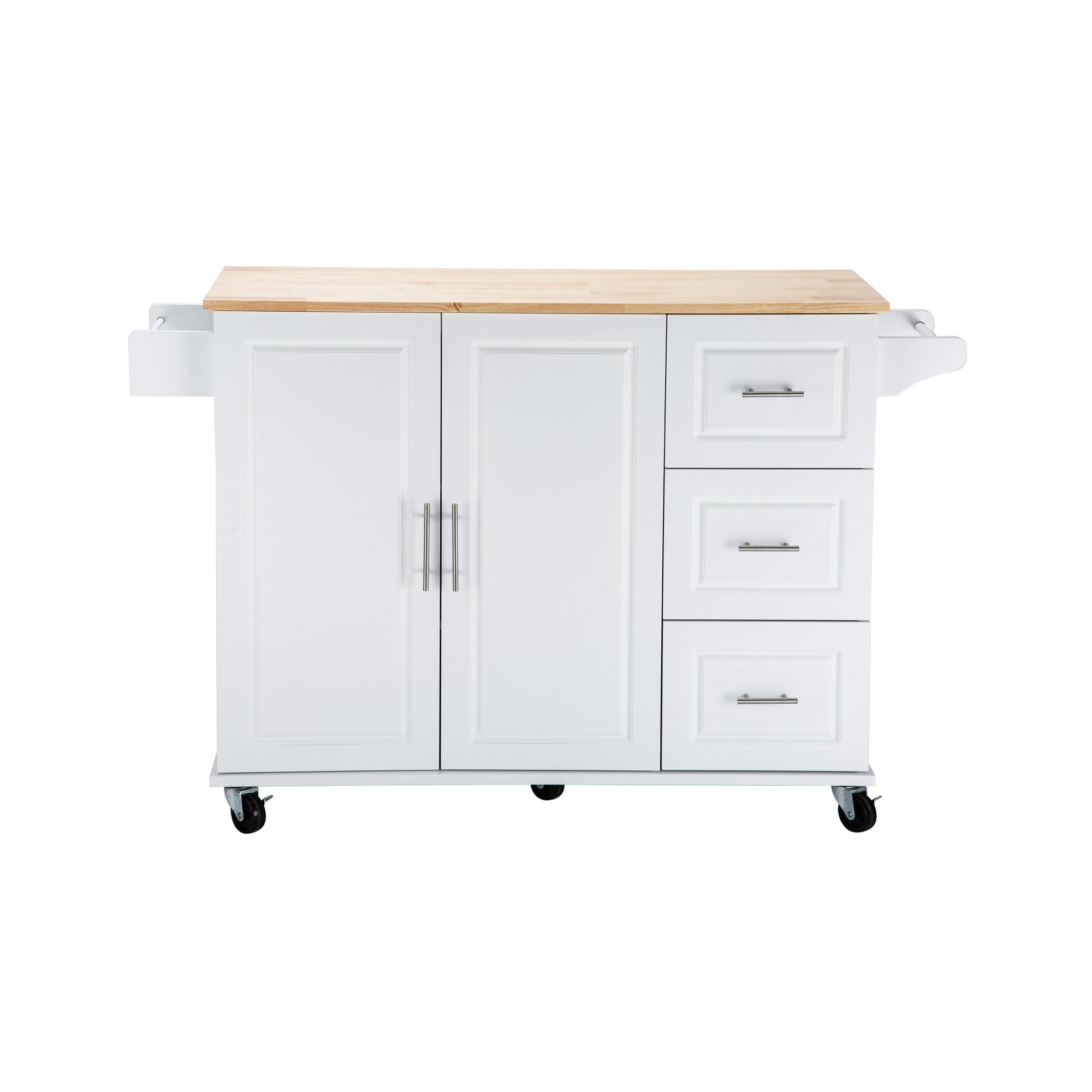 Bayfeve BF-S00003-IN White MDF Base with Wood Wood Top Rolling Kitchen Island ( 35 x 53.93 x 36.22 )
