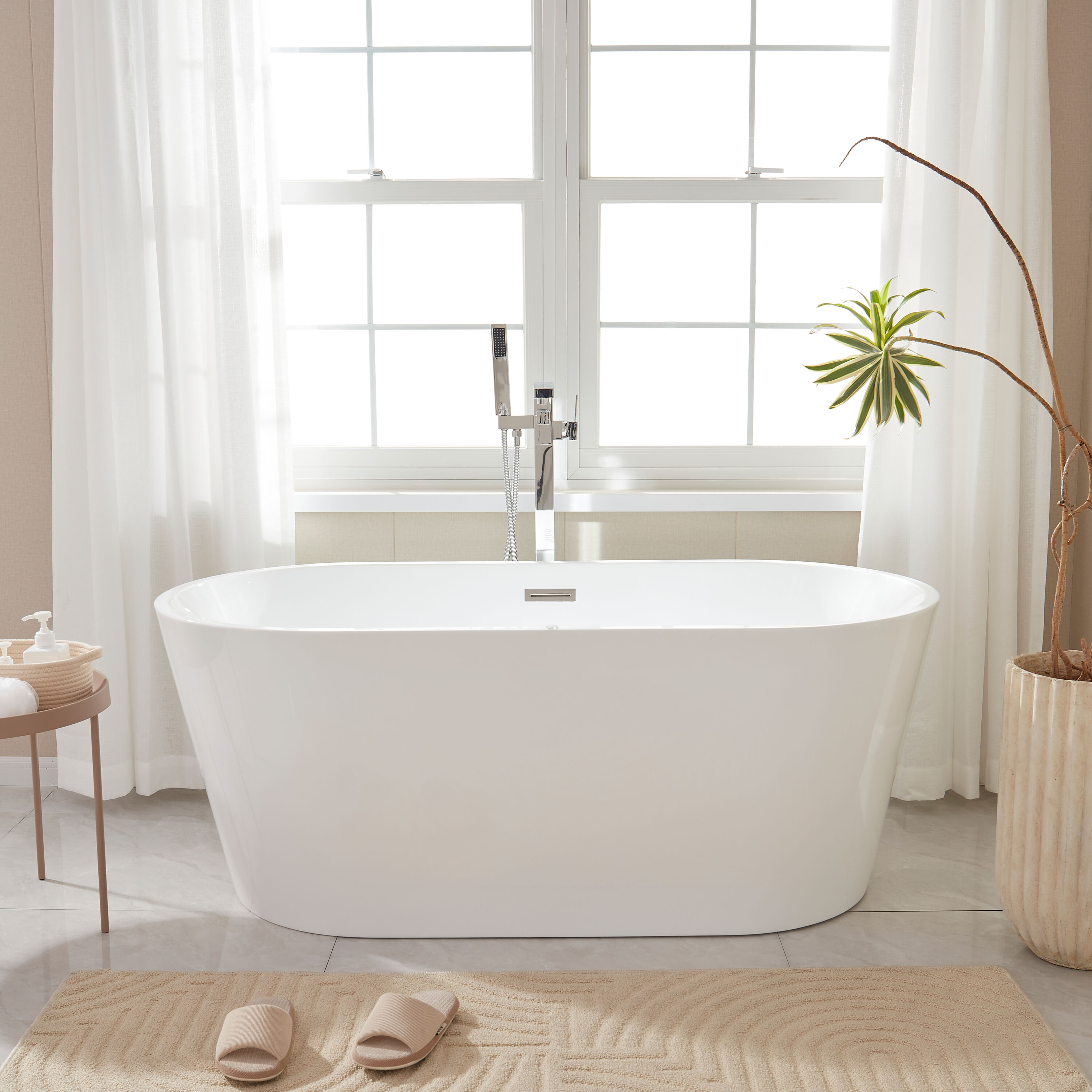 Vanity Art VAB6815-XS 32-in x 54-in White/Polished Chrome Acrylic Oval Freestanding Air bath ( Center Drain )