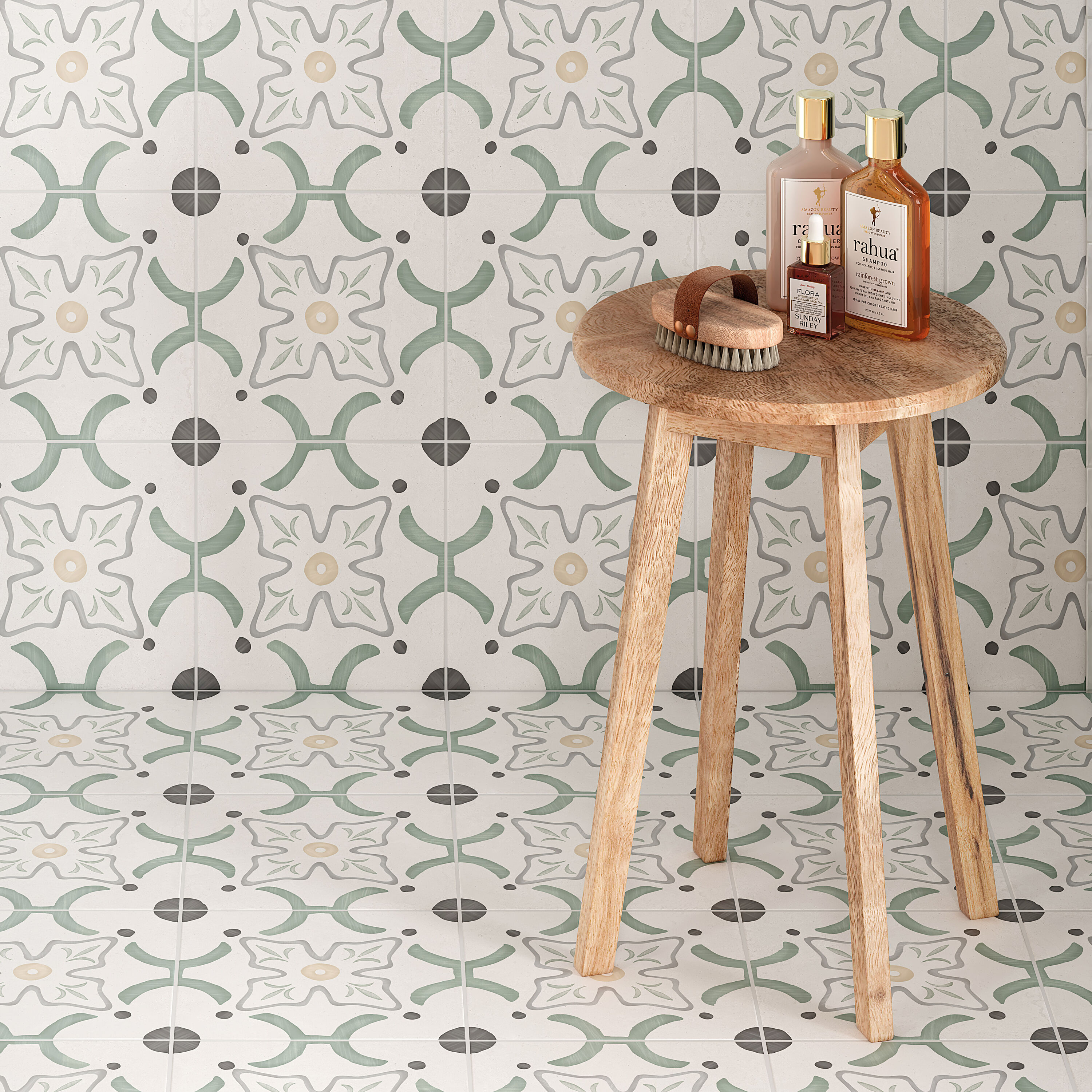 Agave Flora Green and Gray Matte Porcelain Floor and Wall Tile