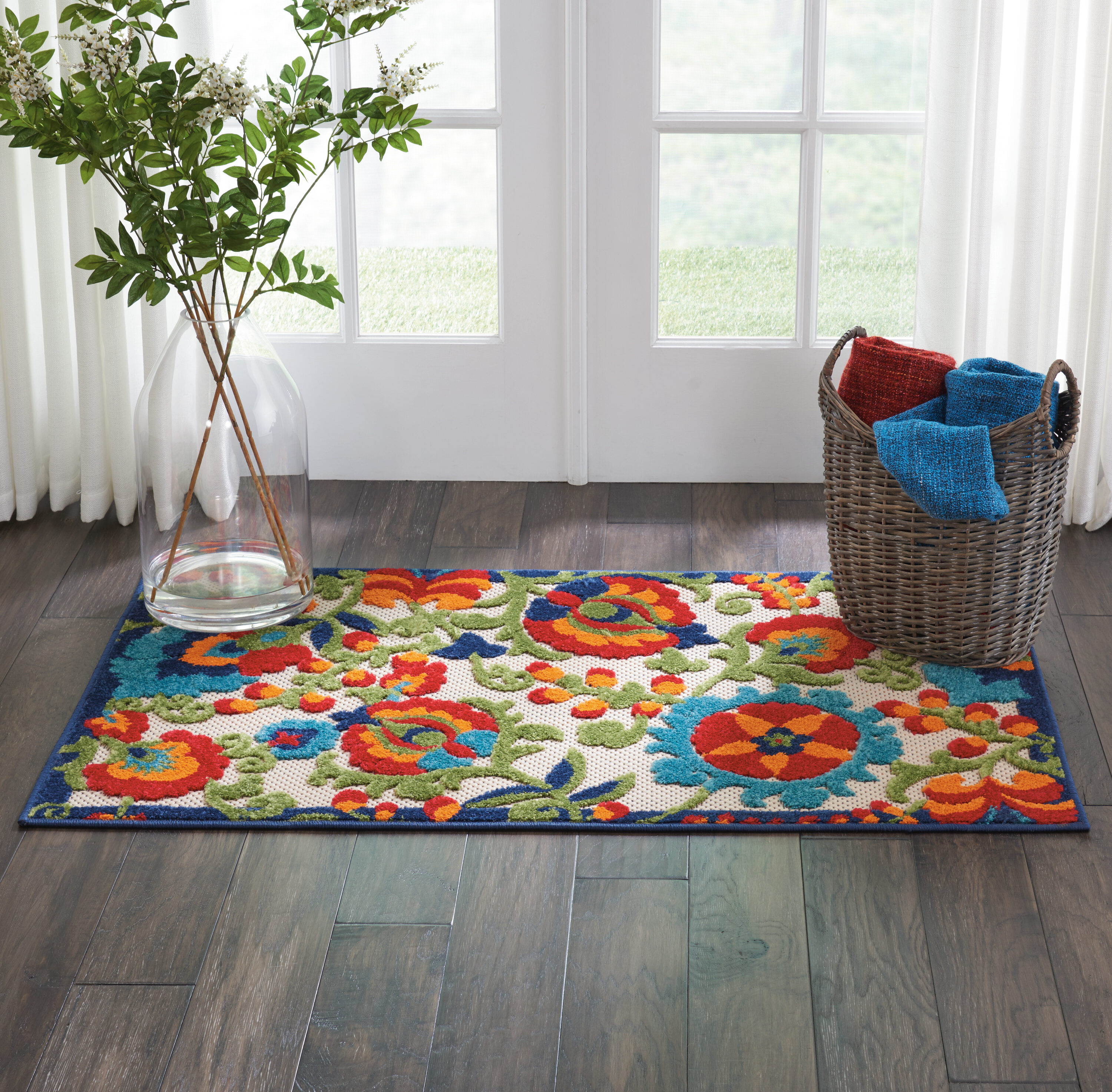 Nourison 99446259806 Aloha 2 x 4 (ft) Polypropylene Multicolor Rectangular Indoor/Outdoor Abstract Farmhouse/Cottage Area rug