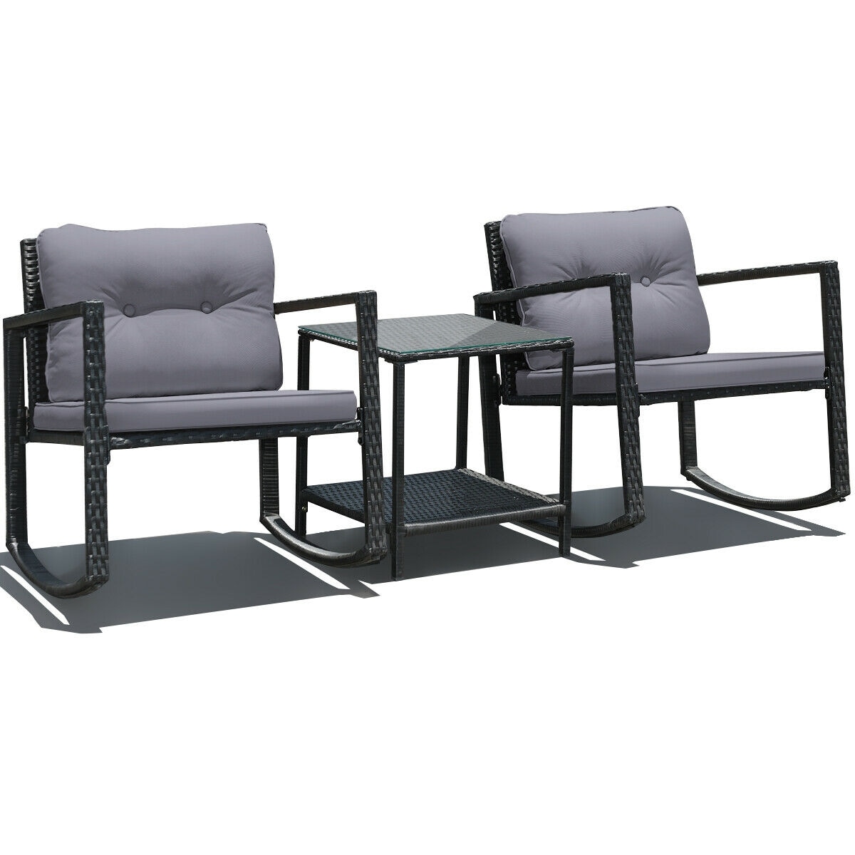 LIVIZA OUJ62861GR 3 -Piece Wicker Patio Conversation Set with Gray Cushions