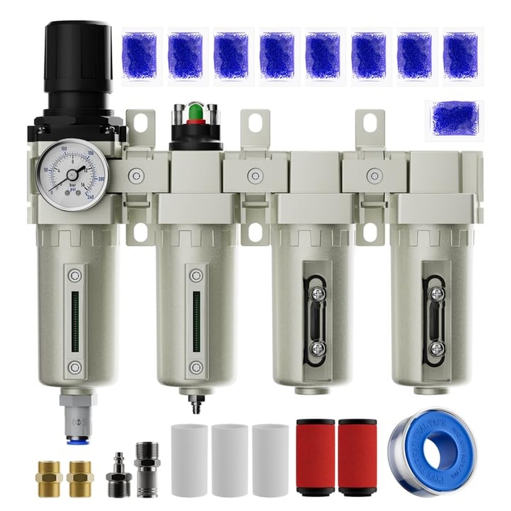 Lukvuzo  1/2 NPT Four Stage Air Drying System with Pressure Regulator Coalescing Filter and Auto Drain for Industrial Air Compressor Use